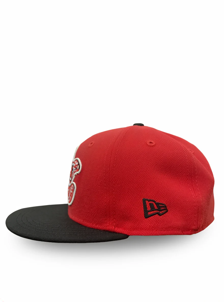 5950 New Era Fitted Red and Black Burger Logo Cap - Image 2
