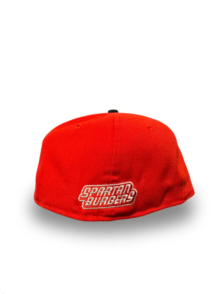 5950 New Era Fitted Red and Black Burger Logo Cap - Image 3