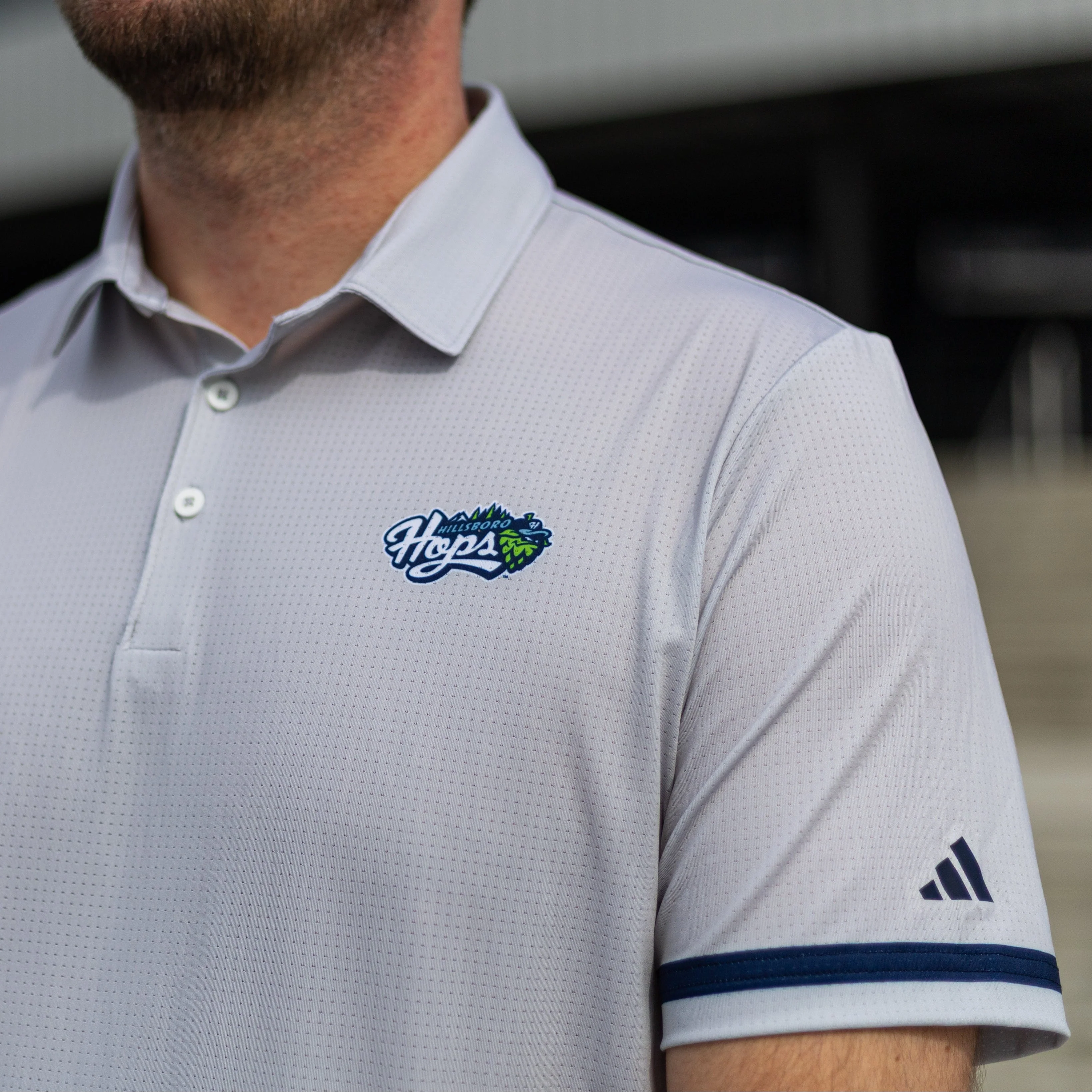 adidas Grey Primary Logo Polo, Hillsboro Hops - Image 2