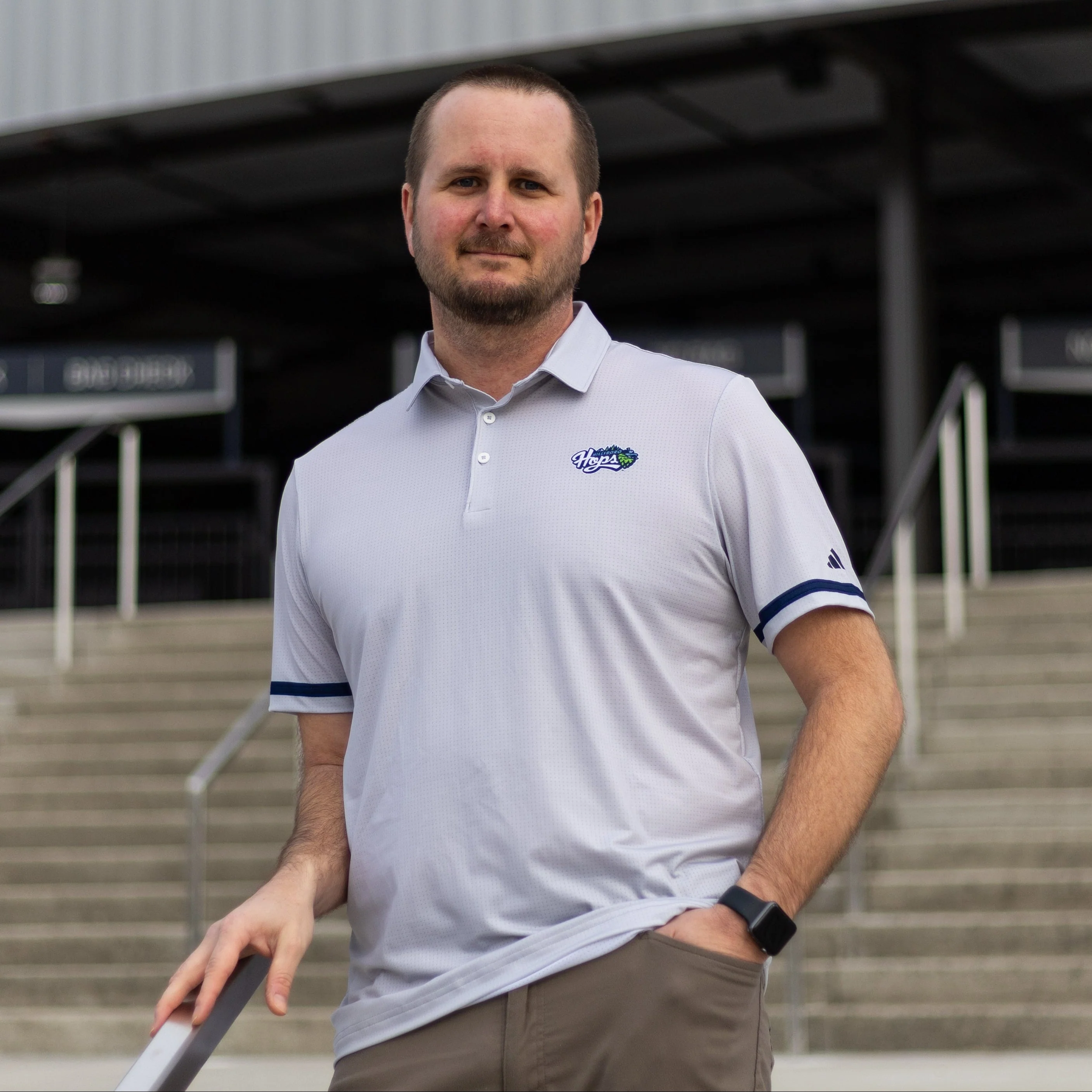 adidas Grey Primary Logo Polo, Hillsboro Hops - Image 3