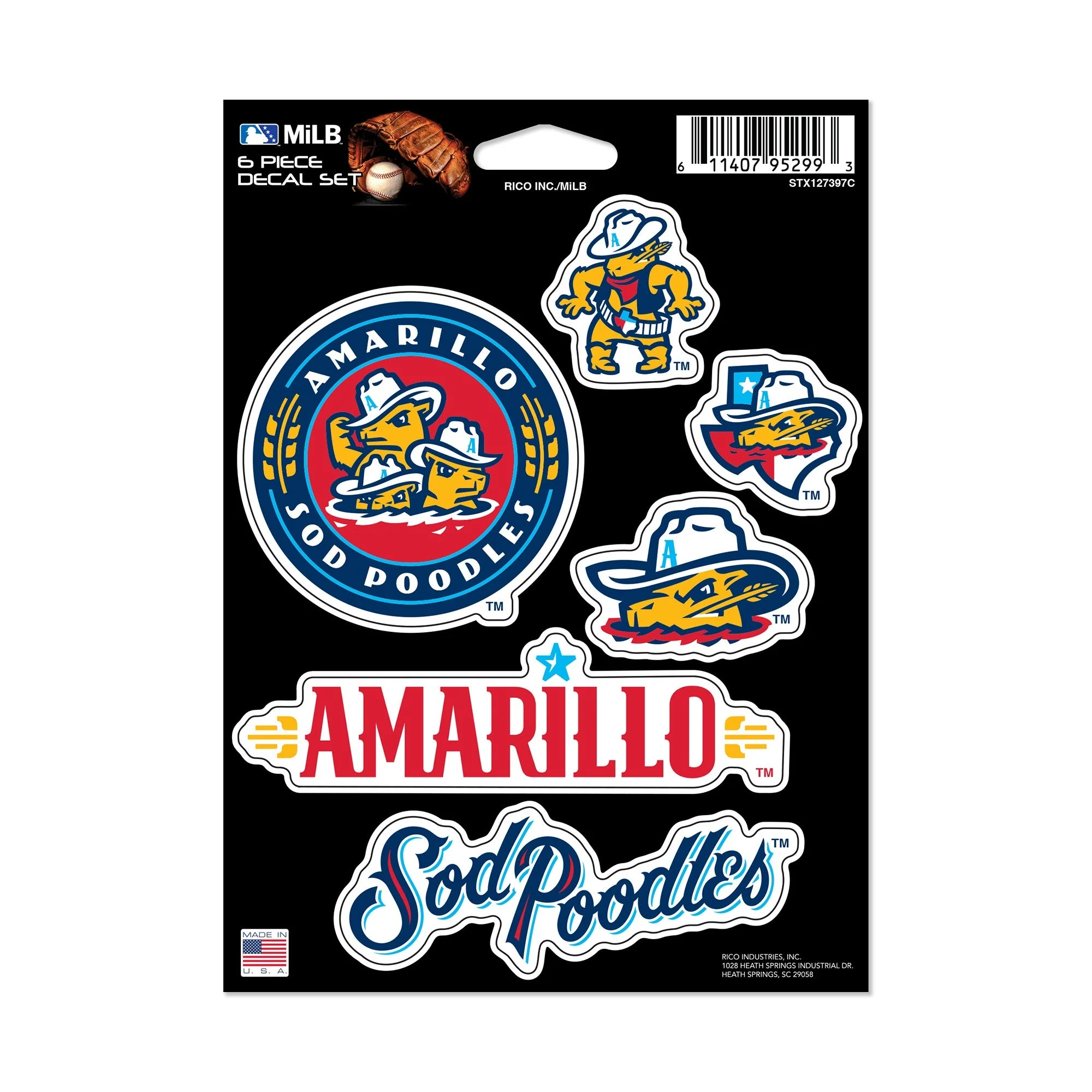 Amarillo Sod Poodles 6 piece Decal Set