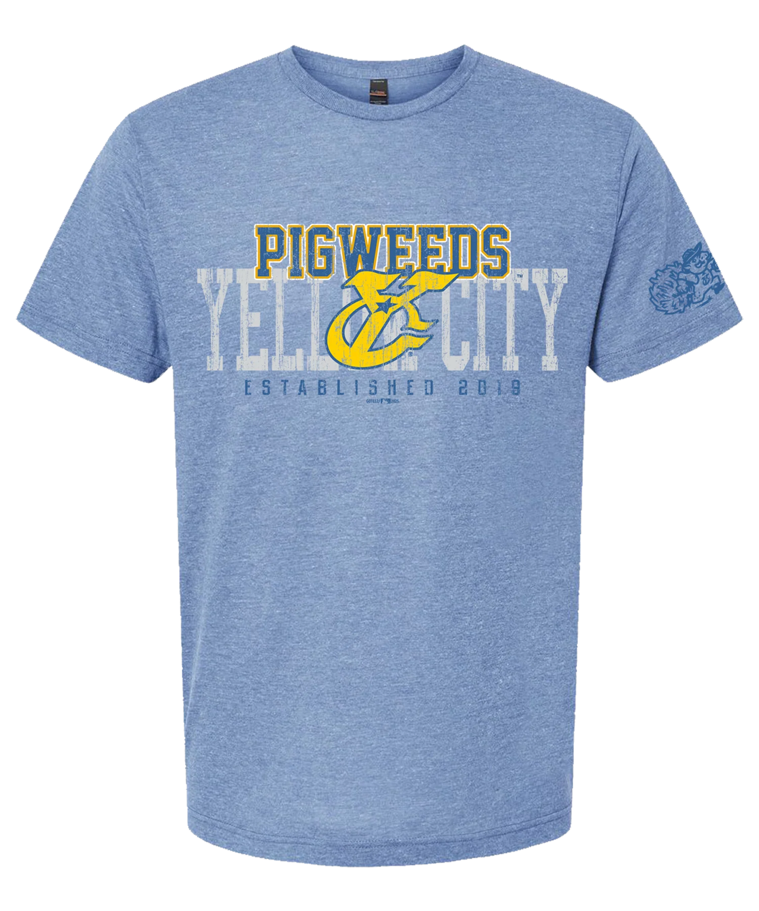 Amarillo Sod Poodles Yellow City Pigweeds Frost Blue Tee