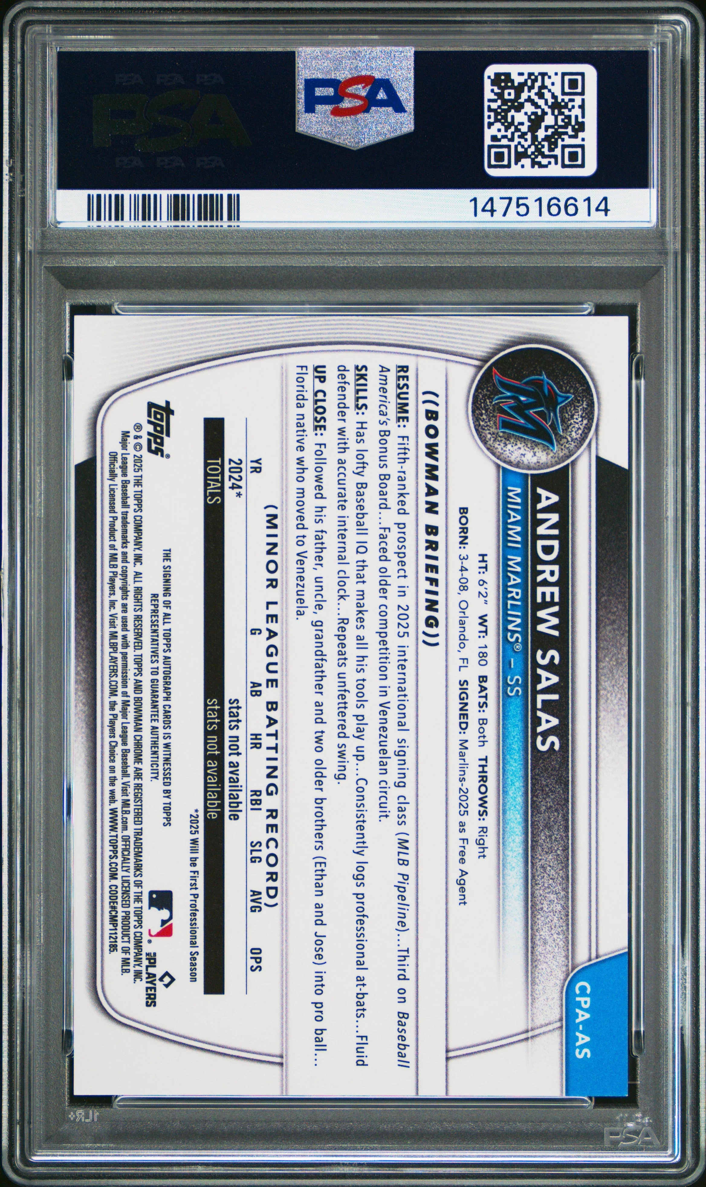 Andrew Salas 2025 Bowman Chrome Prospect Autograp - Image 2
