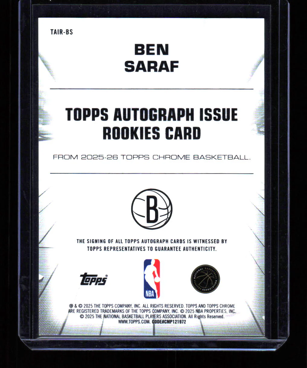Ben Saraf 2025 Topps Chrome #TAIR-BS RC 03/10 - Image 2