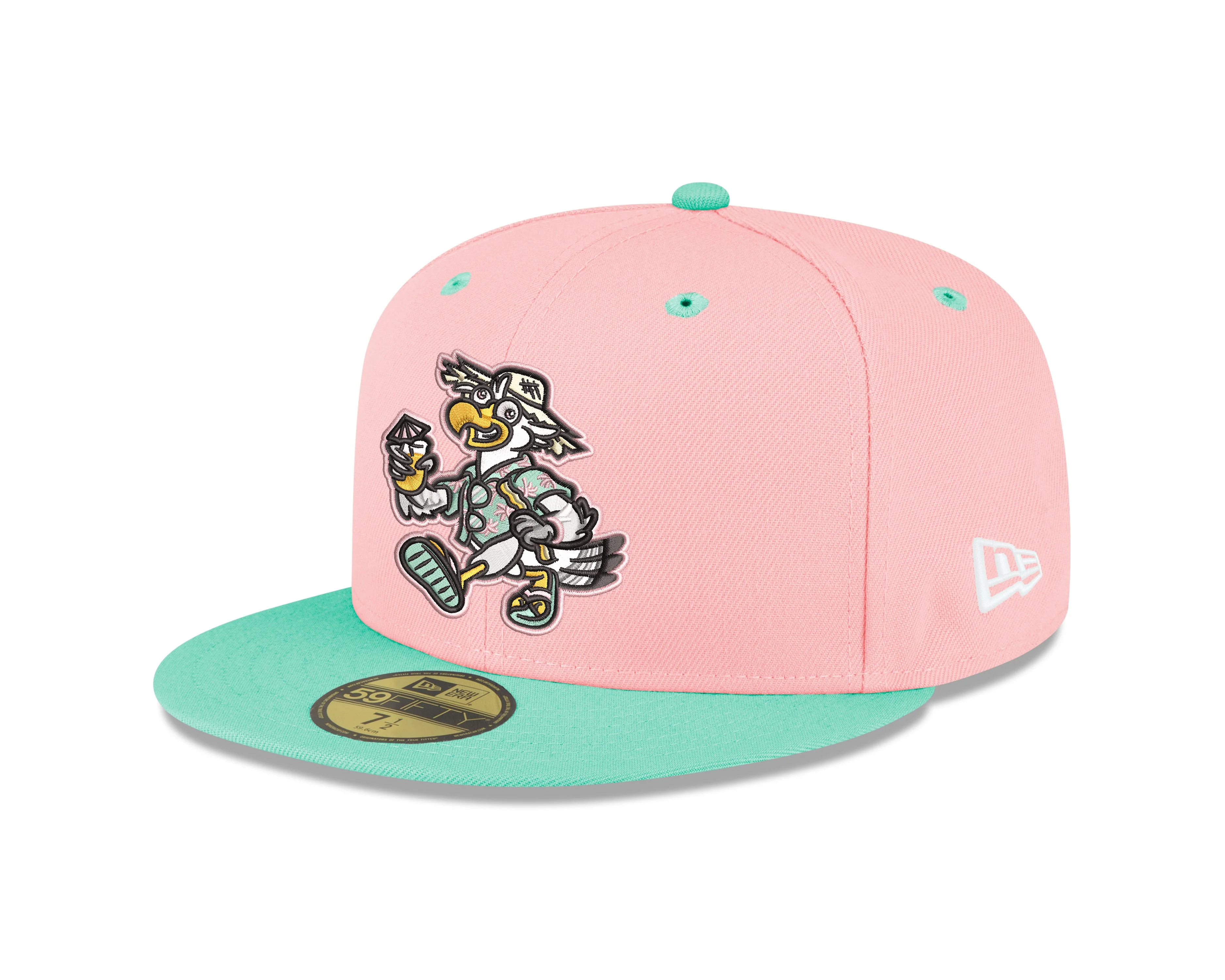 Biloxi Beach Chickens 59FIFTY Pink and Teal Fitted Cap - Image 3