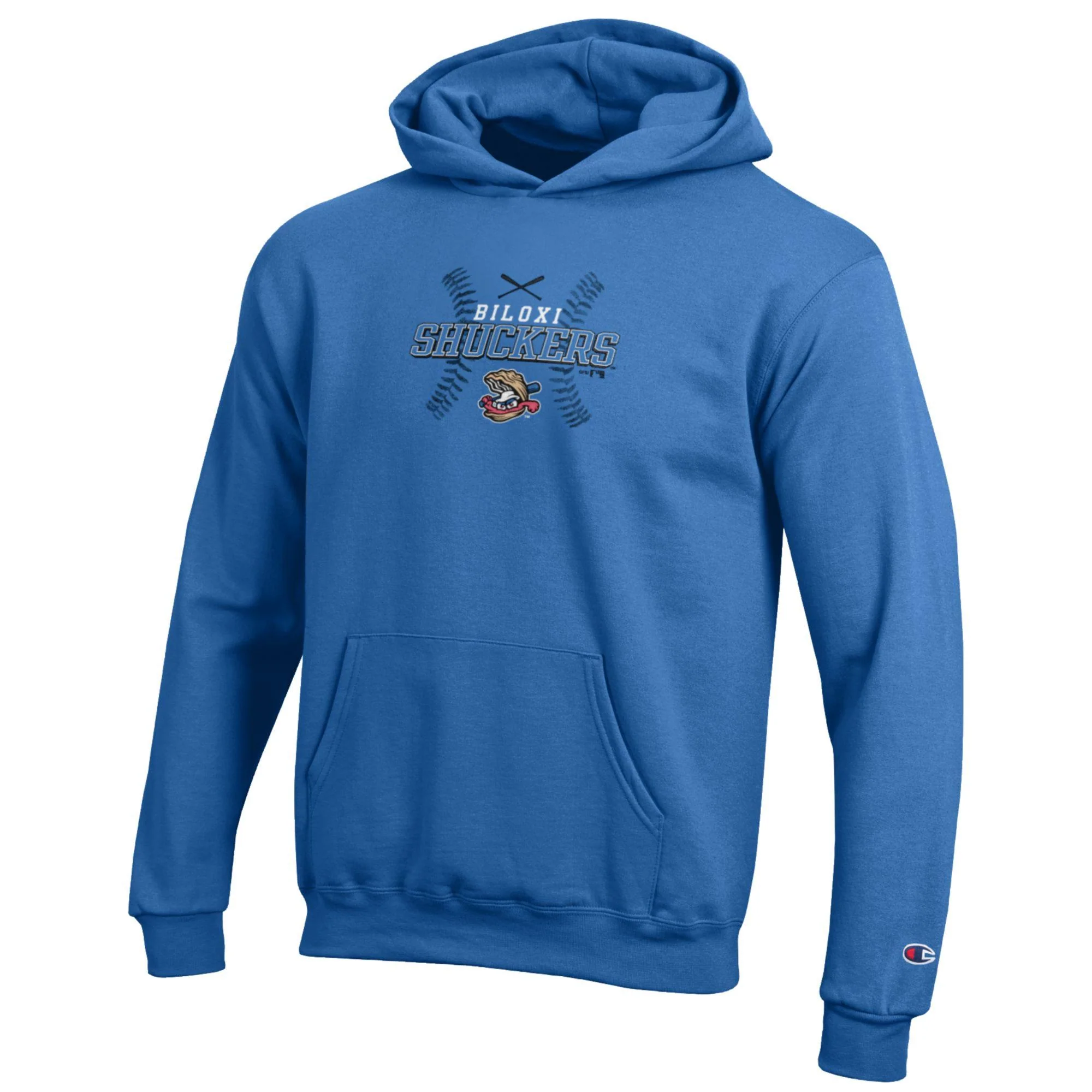 Biloxi Shuckers Champion Youth Hoodie with Batting Oyster