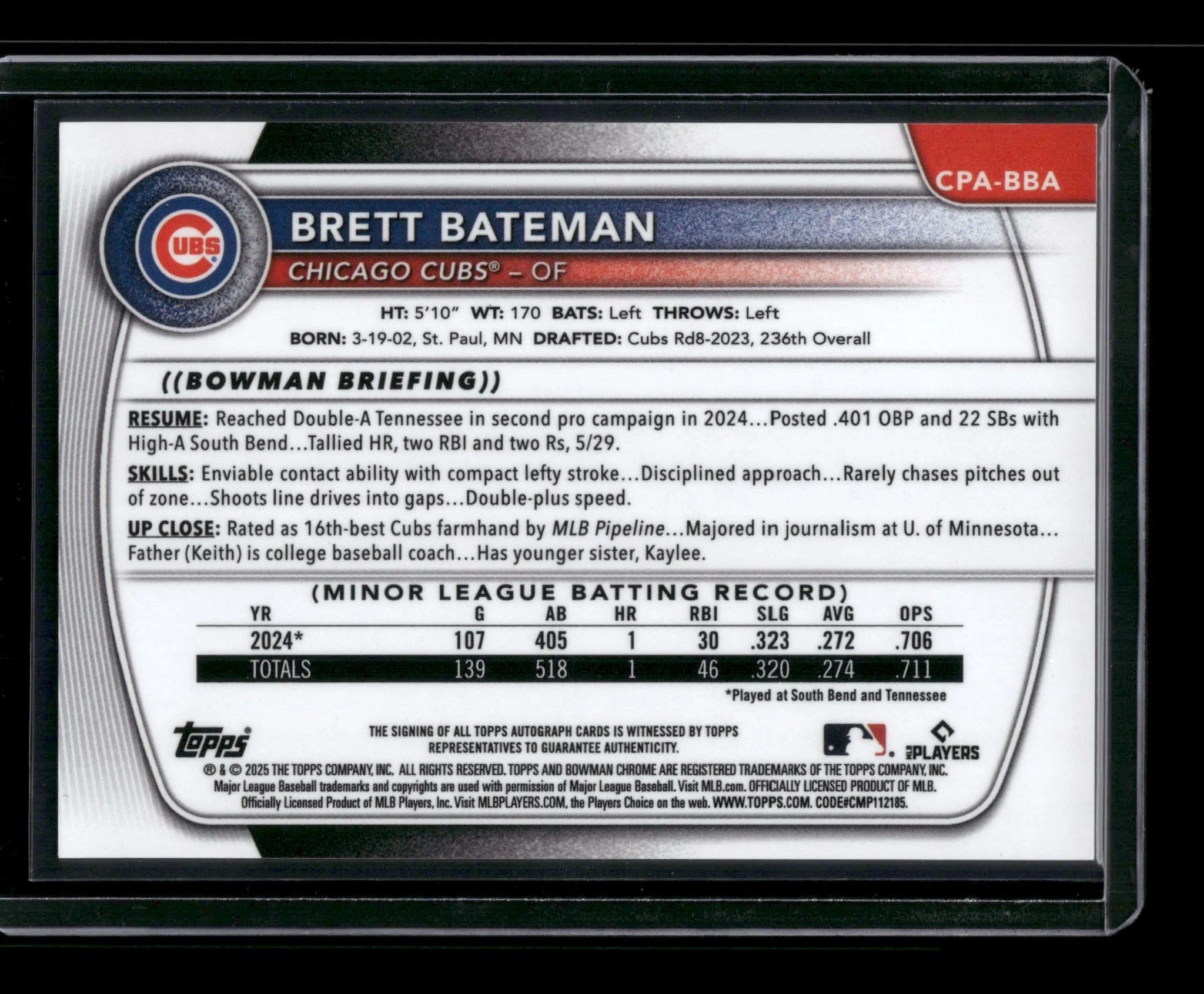 Brett Bateman 2025 Topps Bowman Chrome #CPA-BBA Red Refractor /5 - Image 2