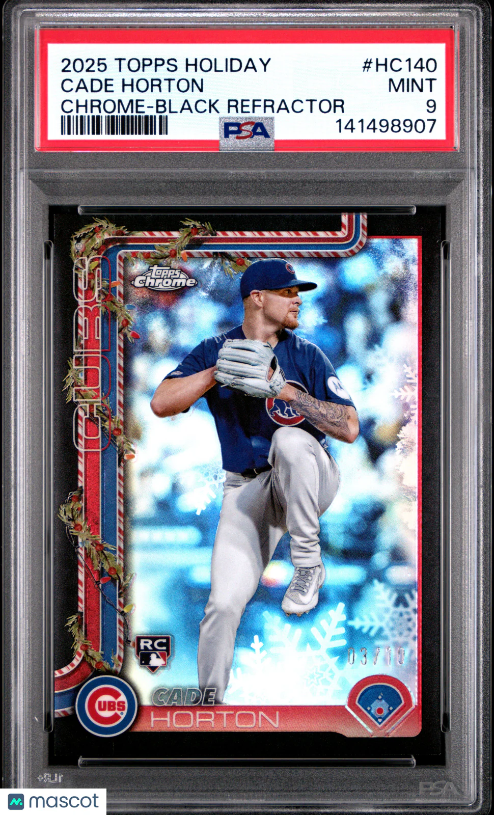 Cade Horton 2025 Topps Holiday #HC140 Chrome Black Refractor 03/10 PSA 9