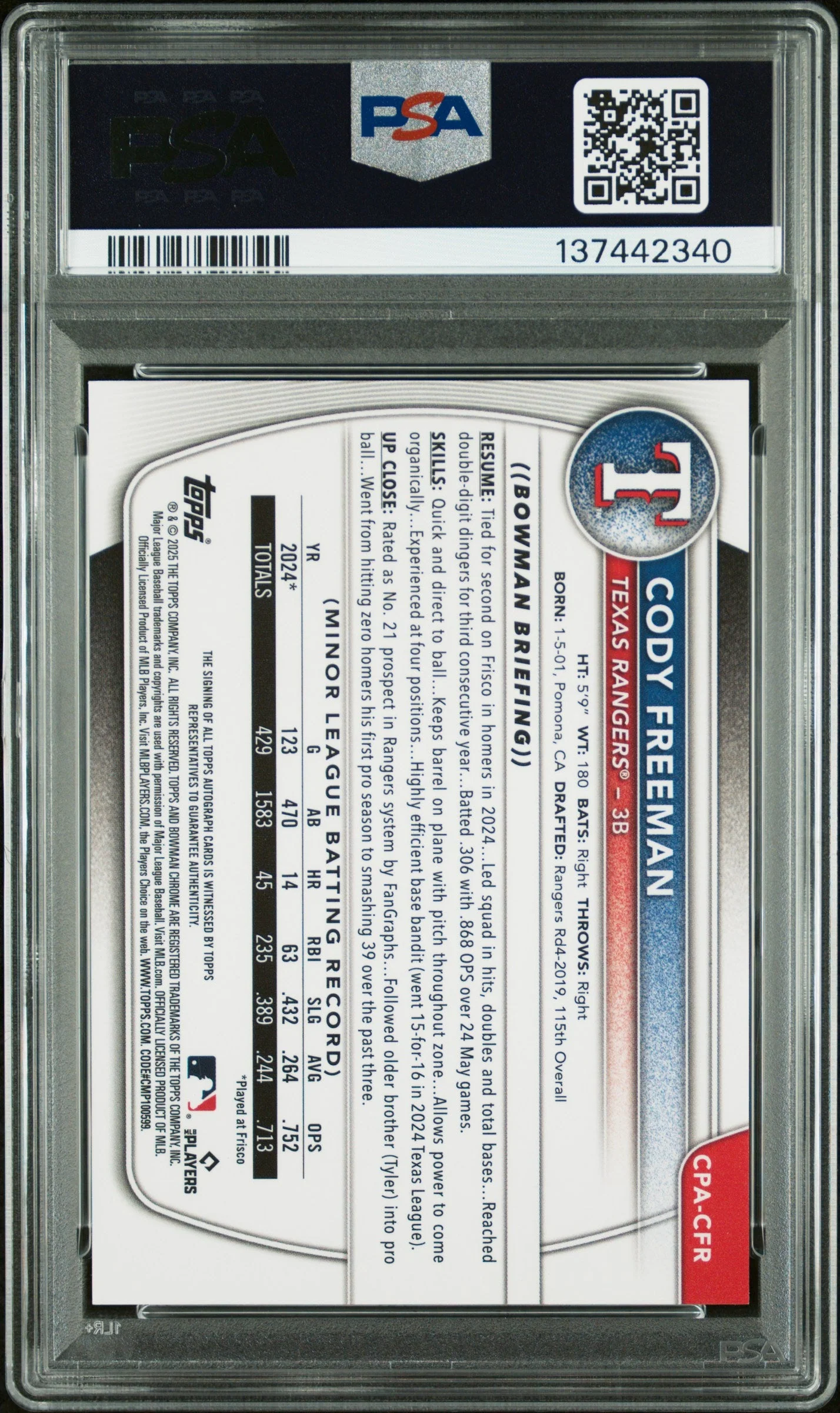 Cody Freeman 2025 Bowman Chrome Prospect Autograp - Image 2