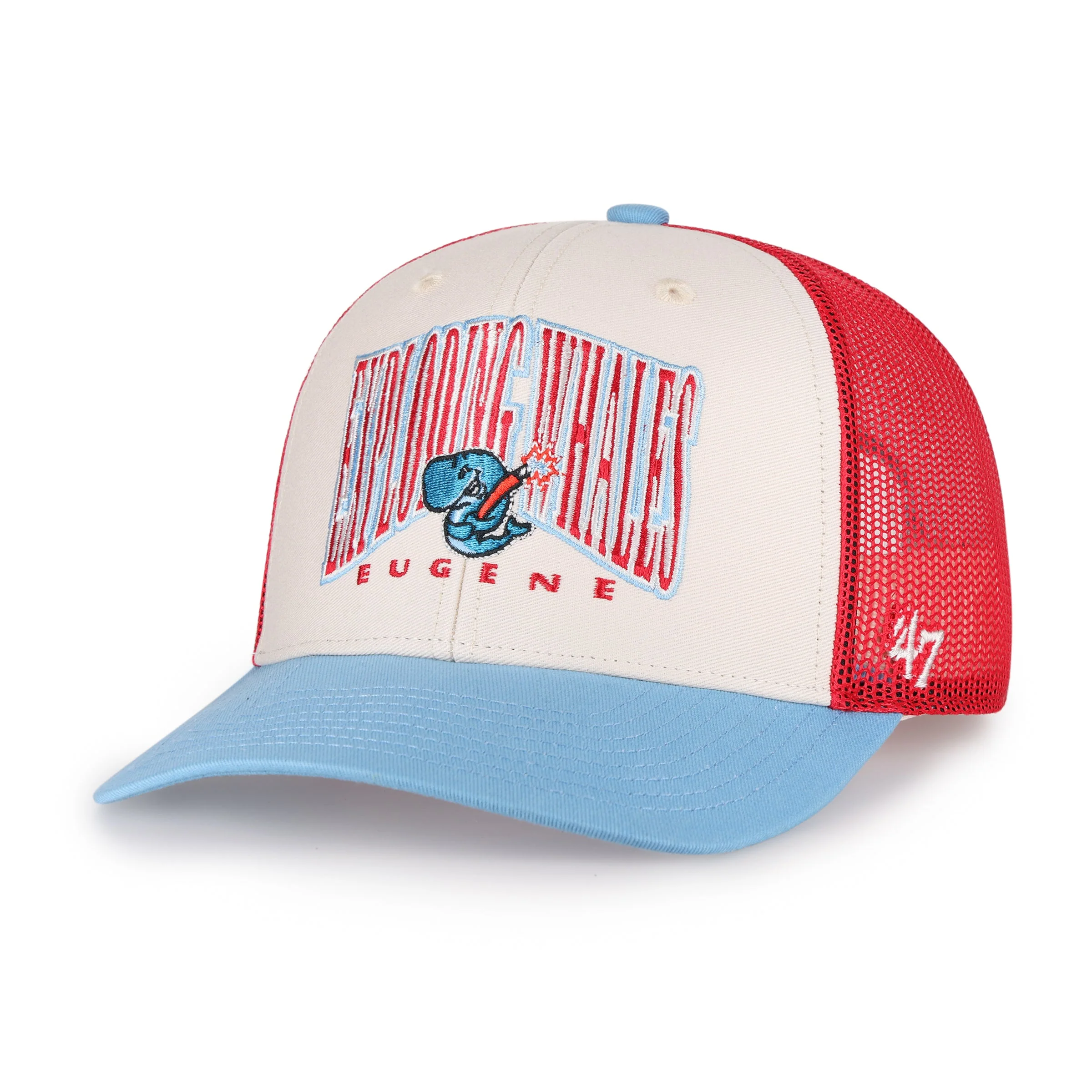 Eugene Emeralds Exploding Whales '47 Brand Drawbridge Natural Trucker Cap