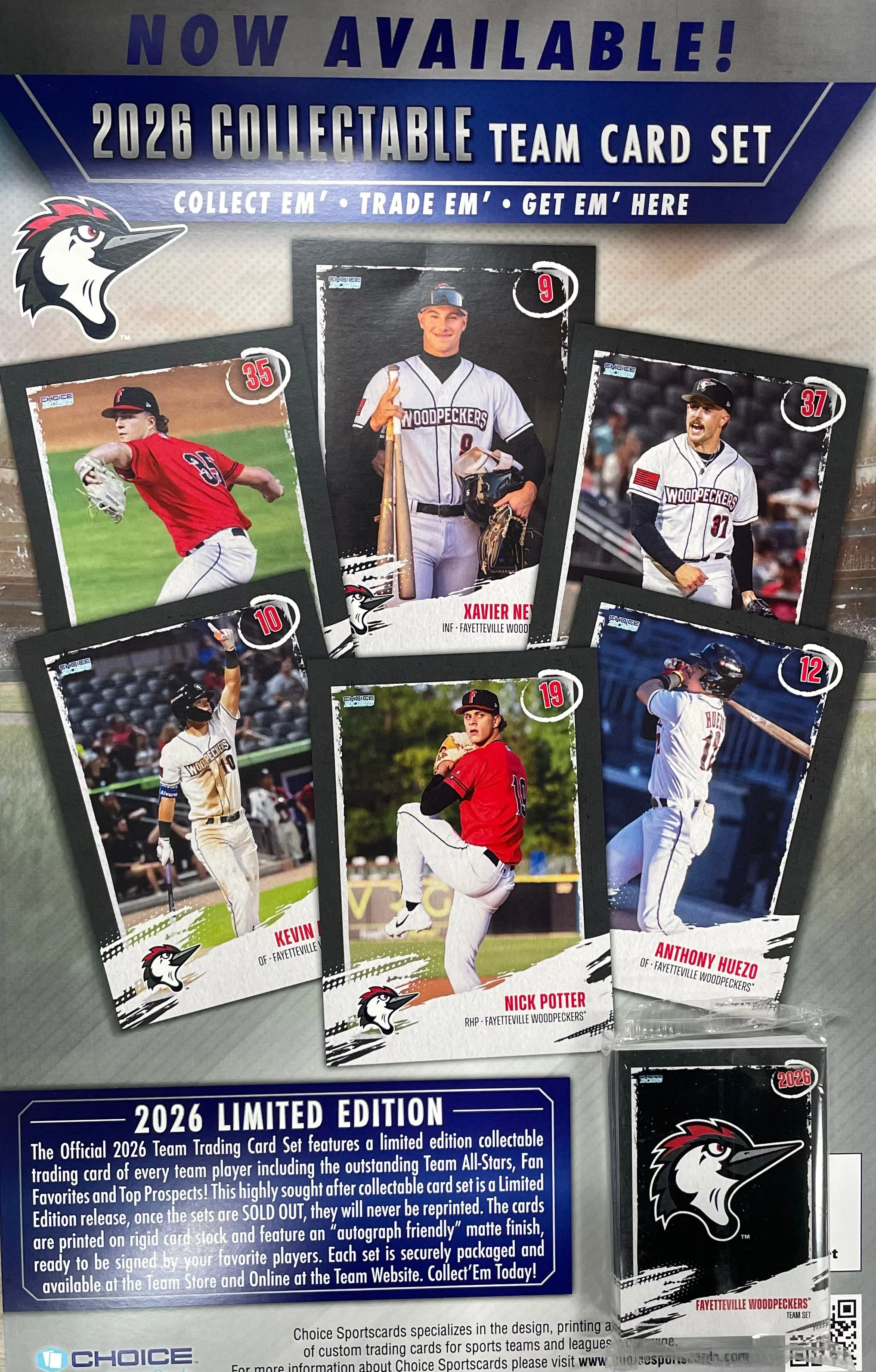 Fayetteville Woodpeckers Choice Sports 2026 Team Card Set