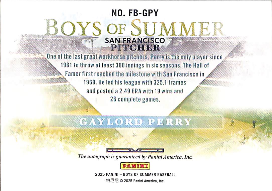 Gaylord Perry 2025 Panini Boys of Summer #FB-GPY - Image 2
