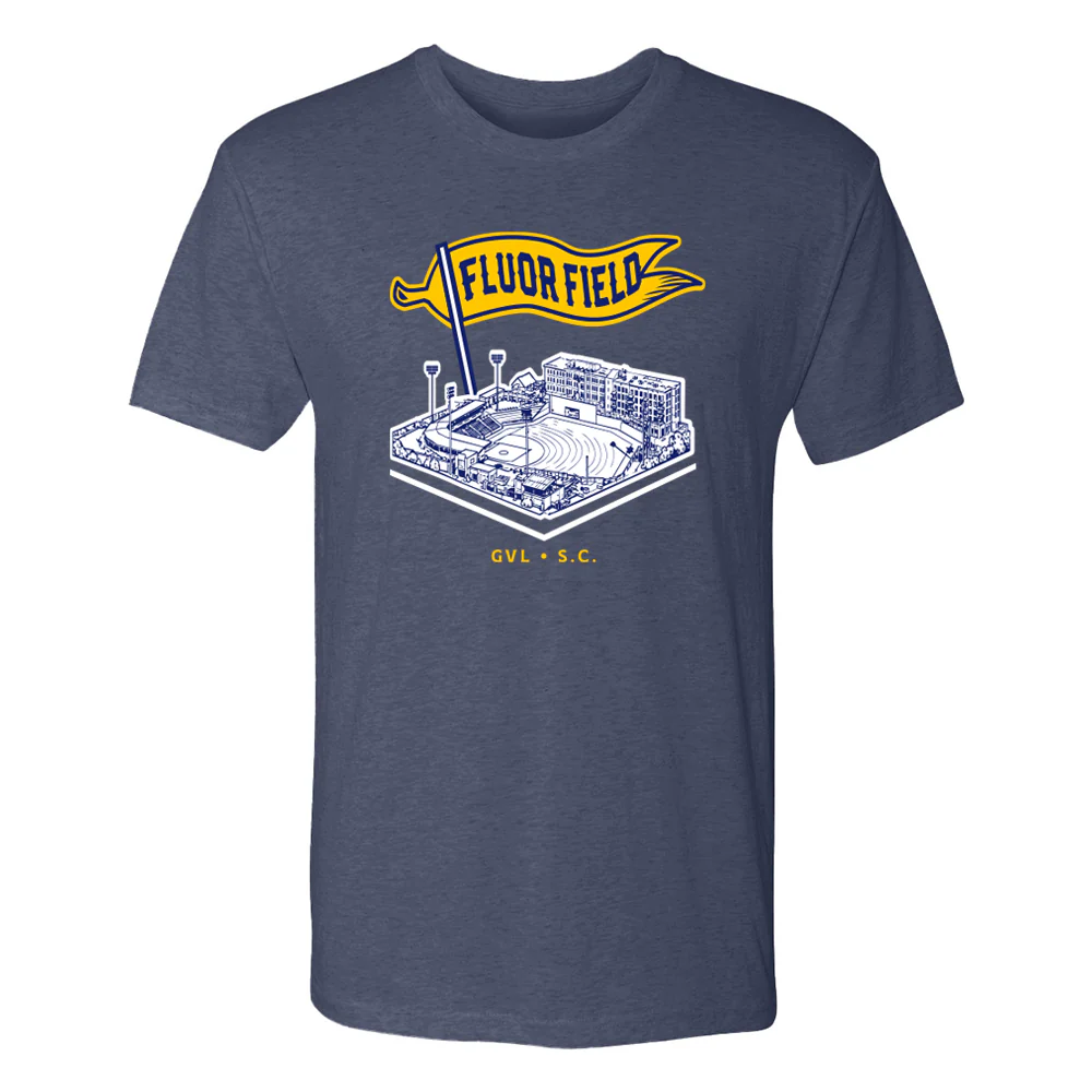 Greenville Drive 108 Stitches Navy Banana Ball Stadium Tee