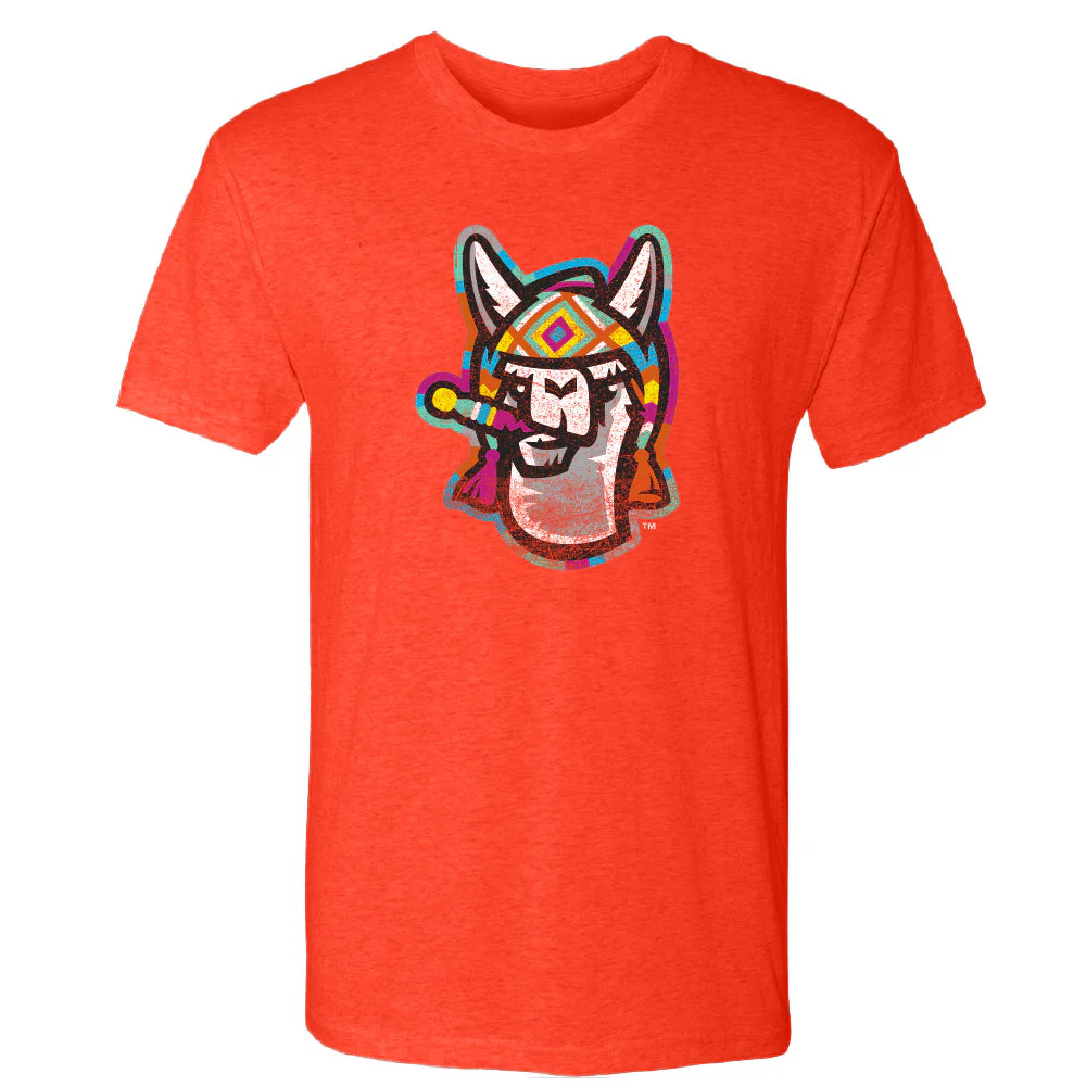 Hickory Crawdads 108 Stitches Llamas de Hickory Orange Tee