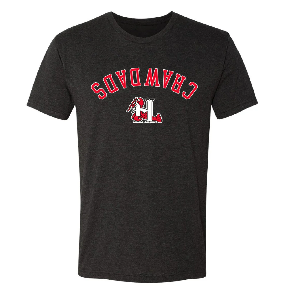 Hickory Crawdads 108 Stitches Upside Down Black Tee