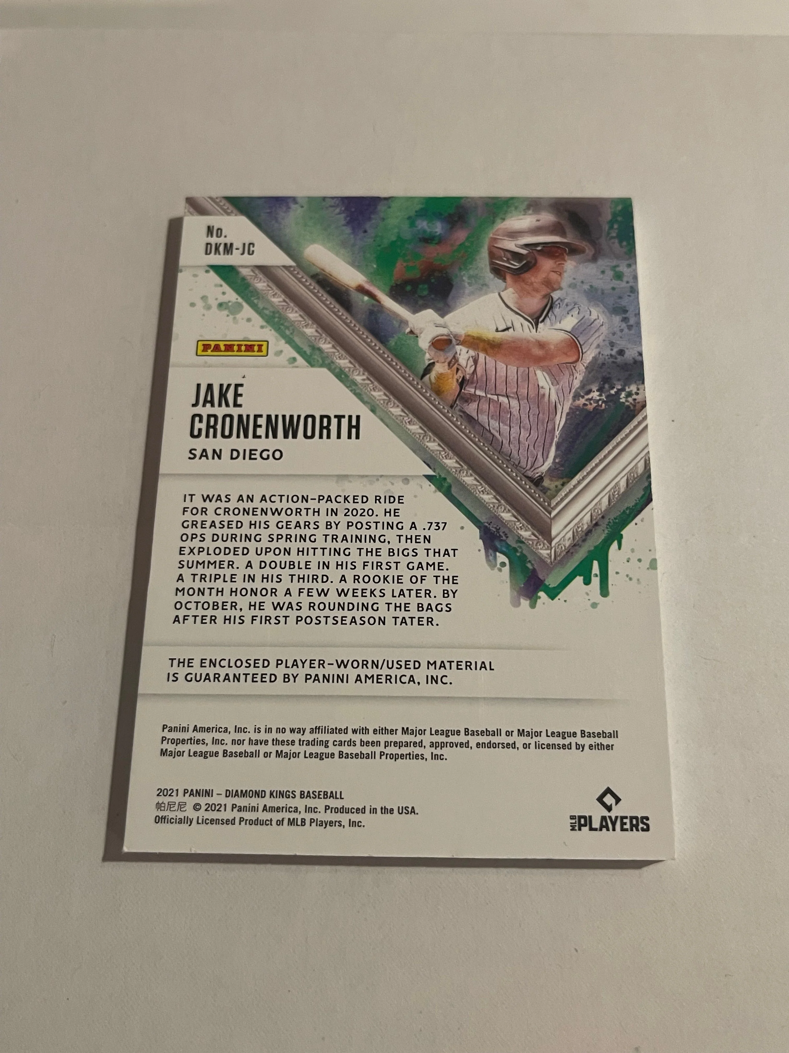 Jake Cronenworth 2021 Panini Diamond Kings #DKM-JC 1/1 Memorabilia Dual Patch - Image 2