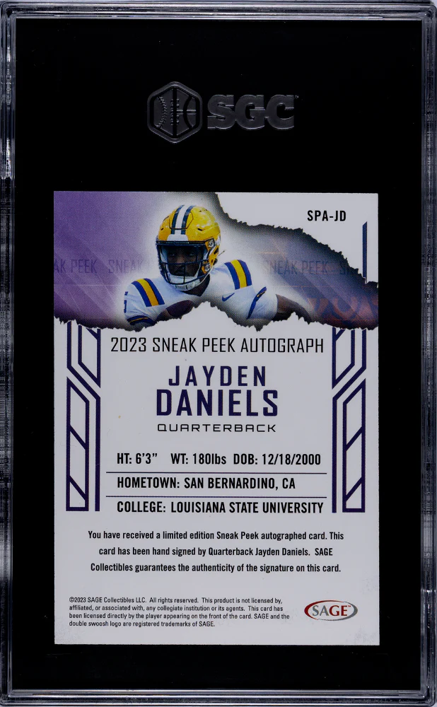 Jayden Daniels 2023 Sage #SPA-JD Sneak Peek Autog - Image 2