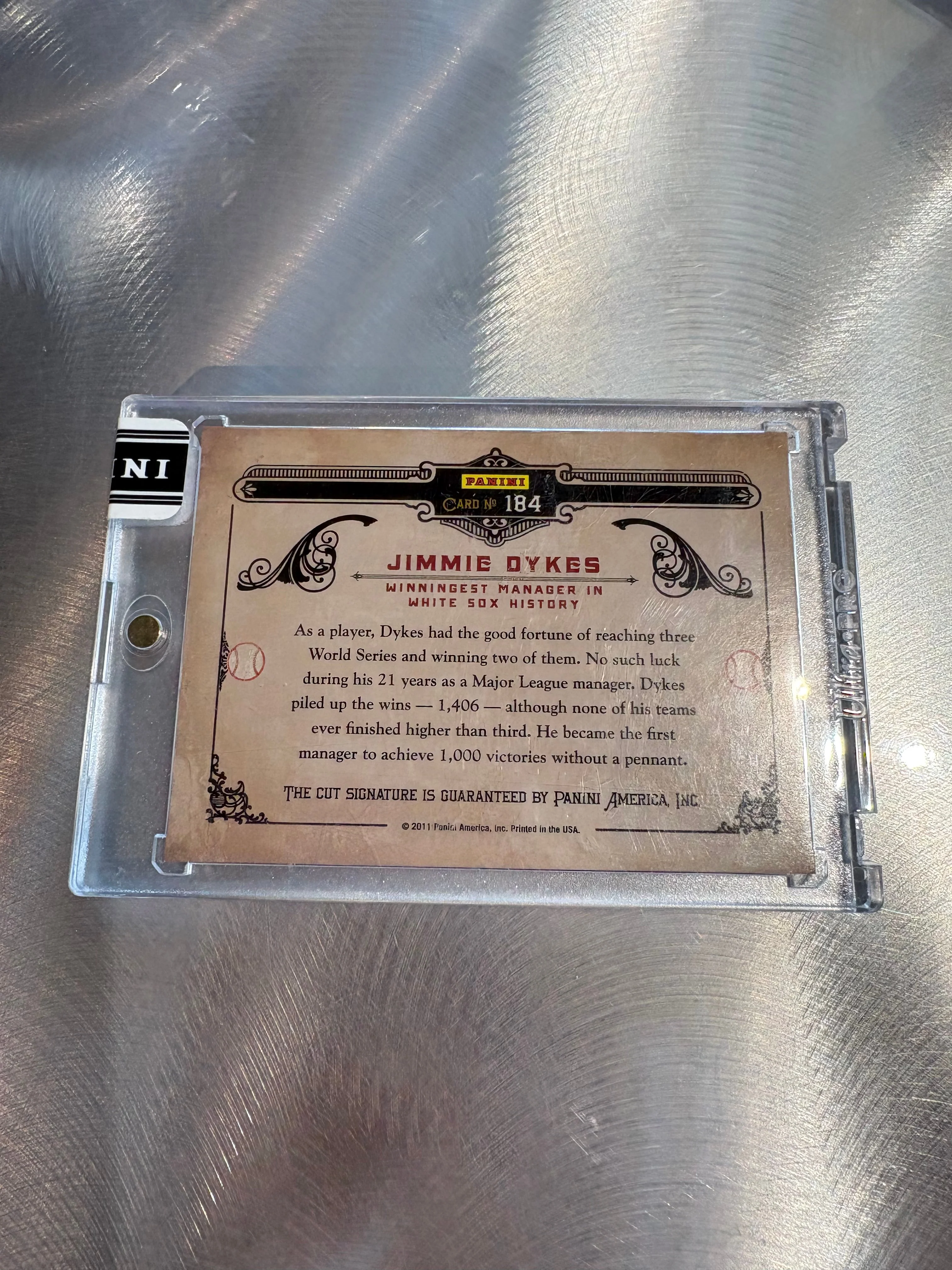 Jimmie Dykes 2011 Panini Limited Cuts Baseball #1 - Image 2