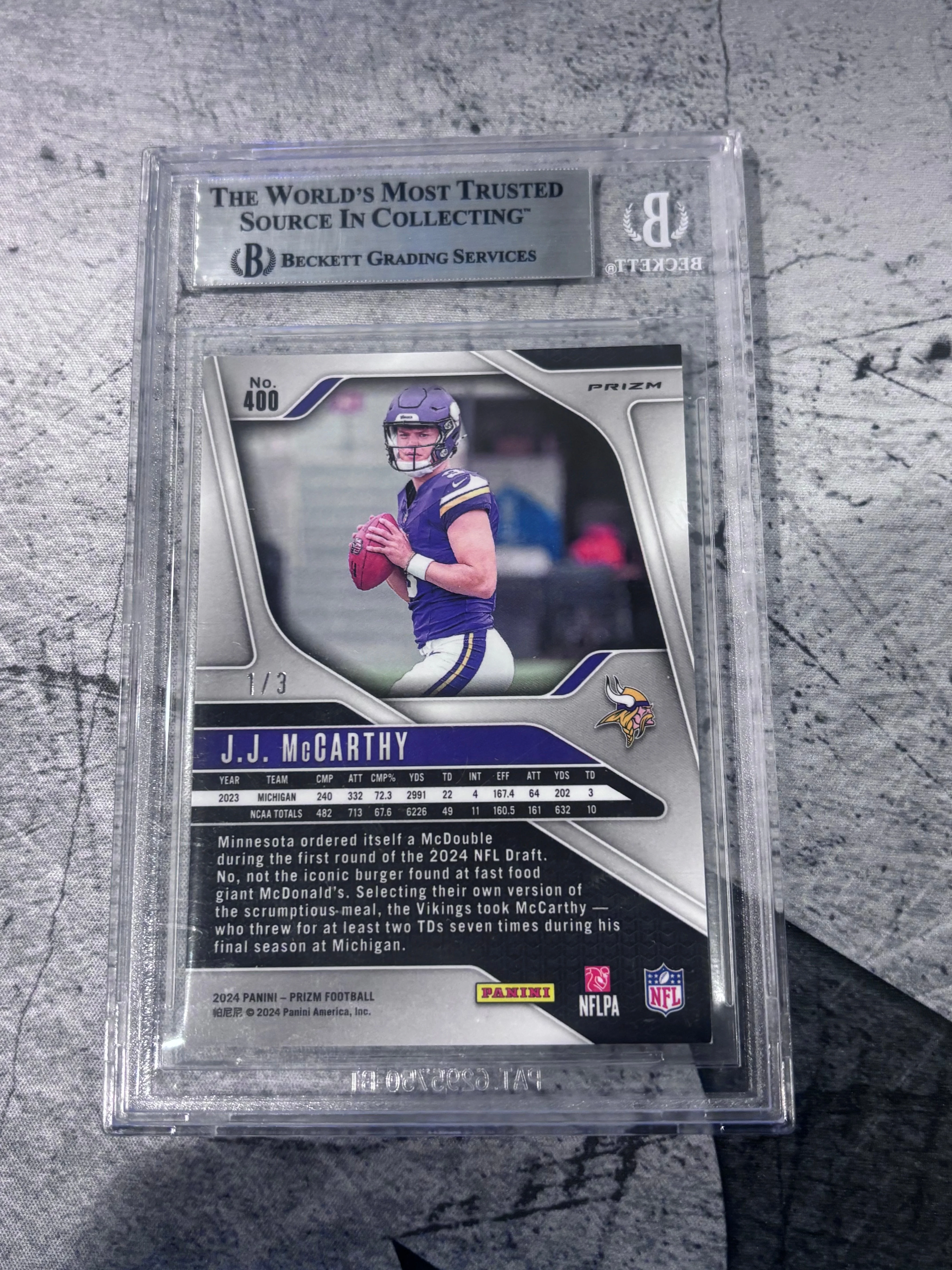 JJ McCarthy 2024 Panini Prizm #400 BGS 9 - Image 2