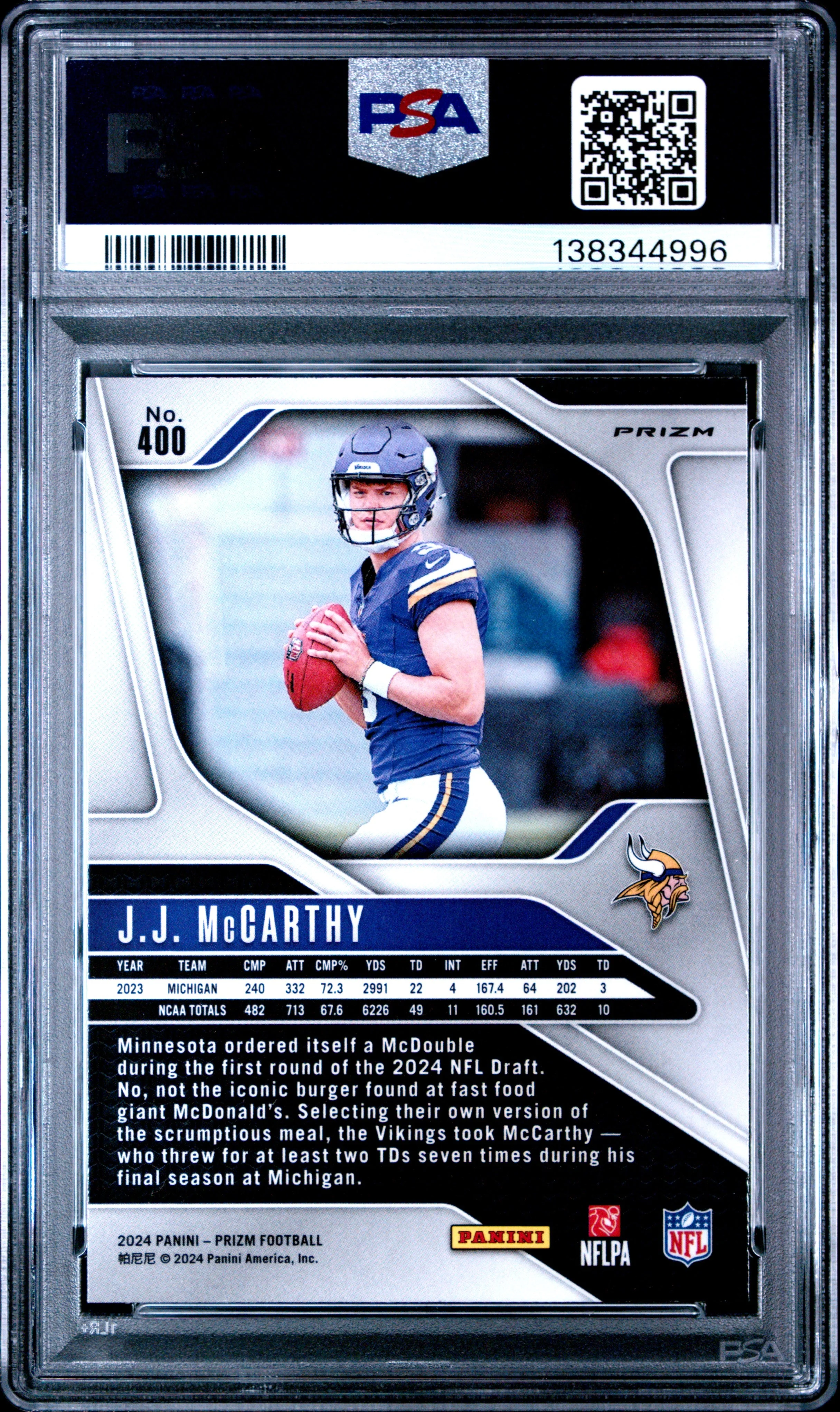 JJ Mccarthy 2024 Panini Prizm #400 Red Sparkle PS - Image 2