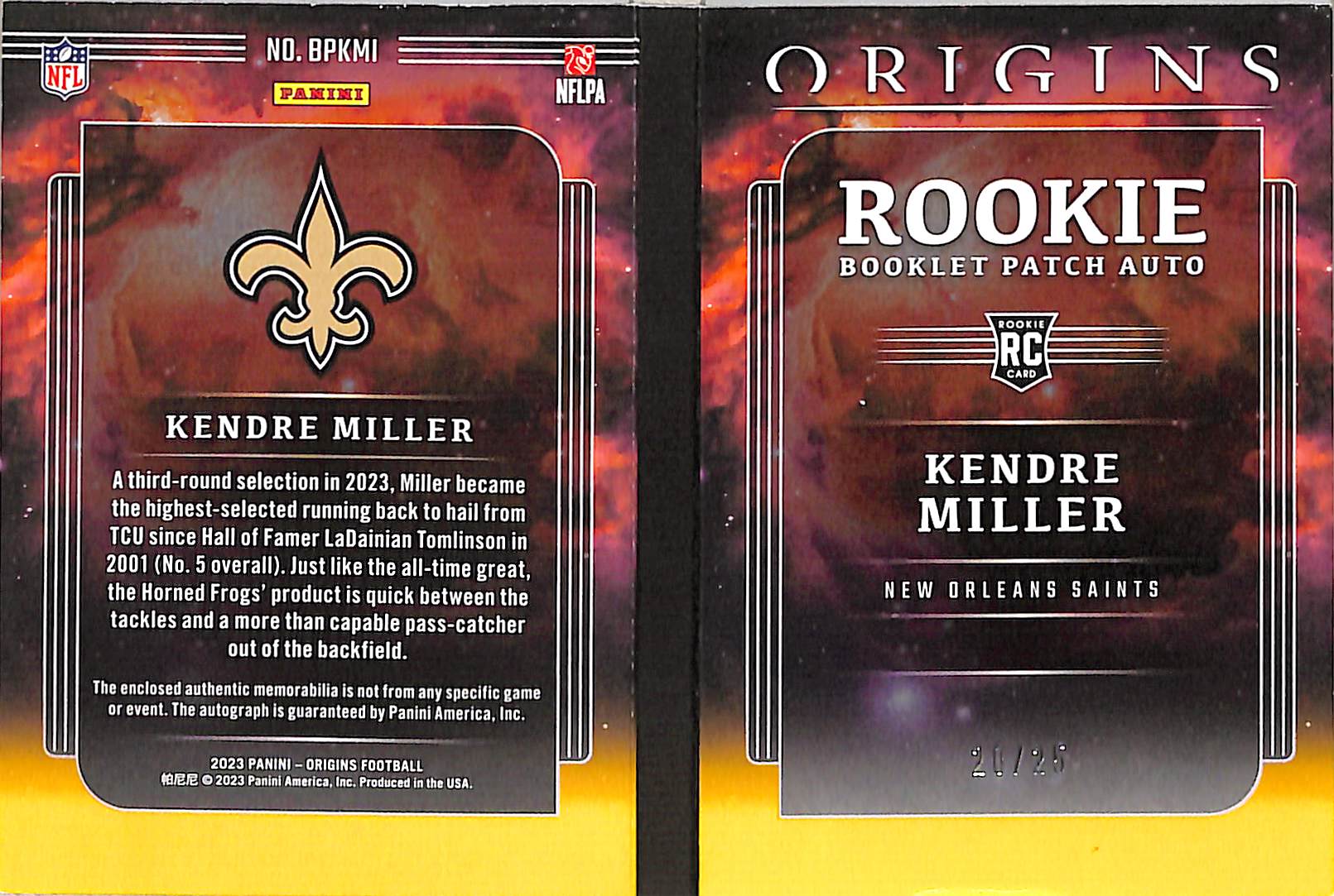 Kendre Miller 2023 Panini Origins #BPKMI 21/25 Ro - Image 2