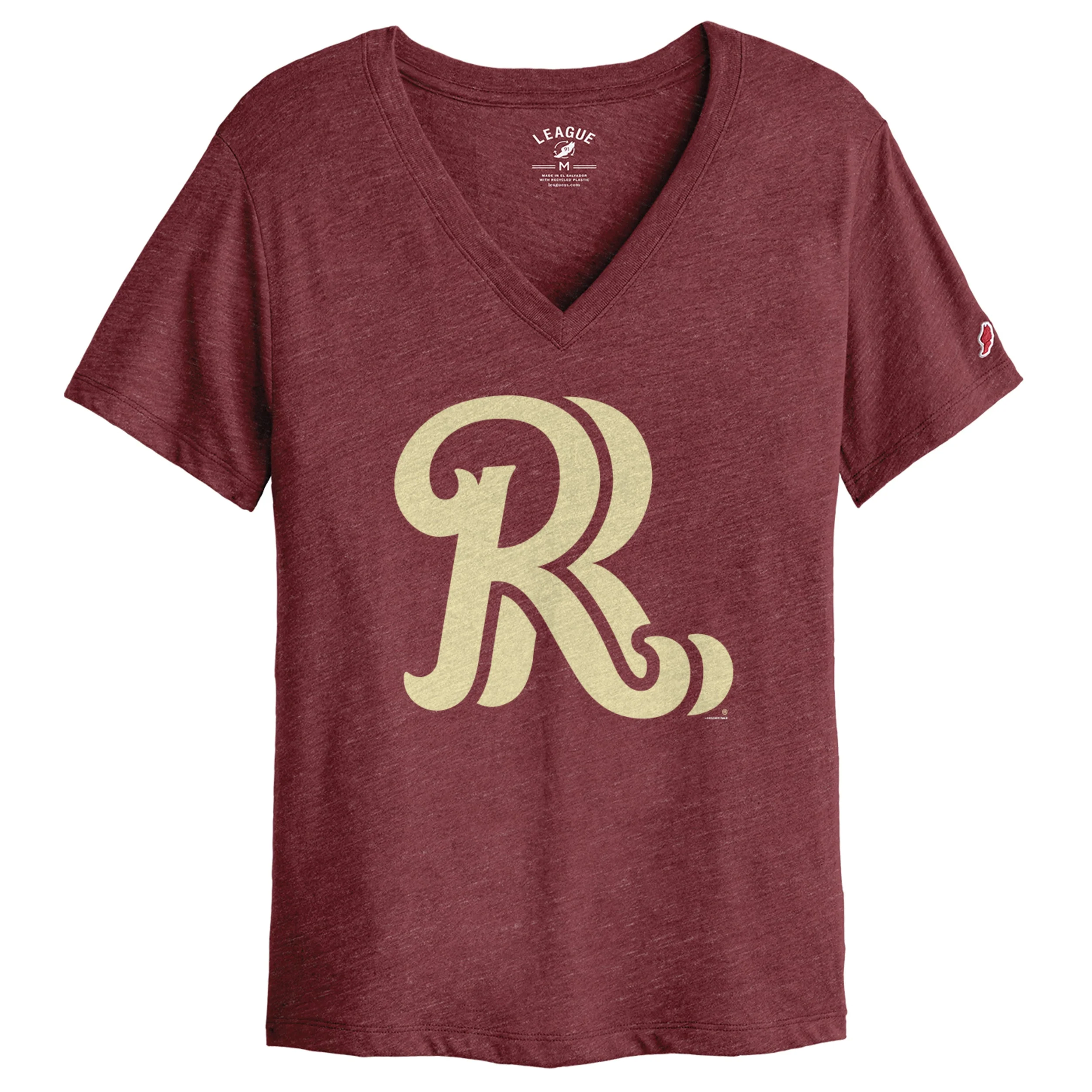 League Ladies V-Neck Heather Garnet Tee