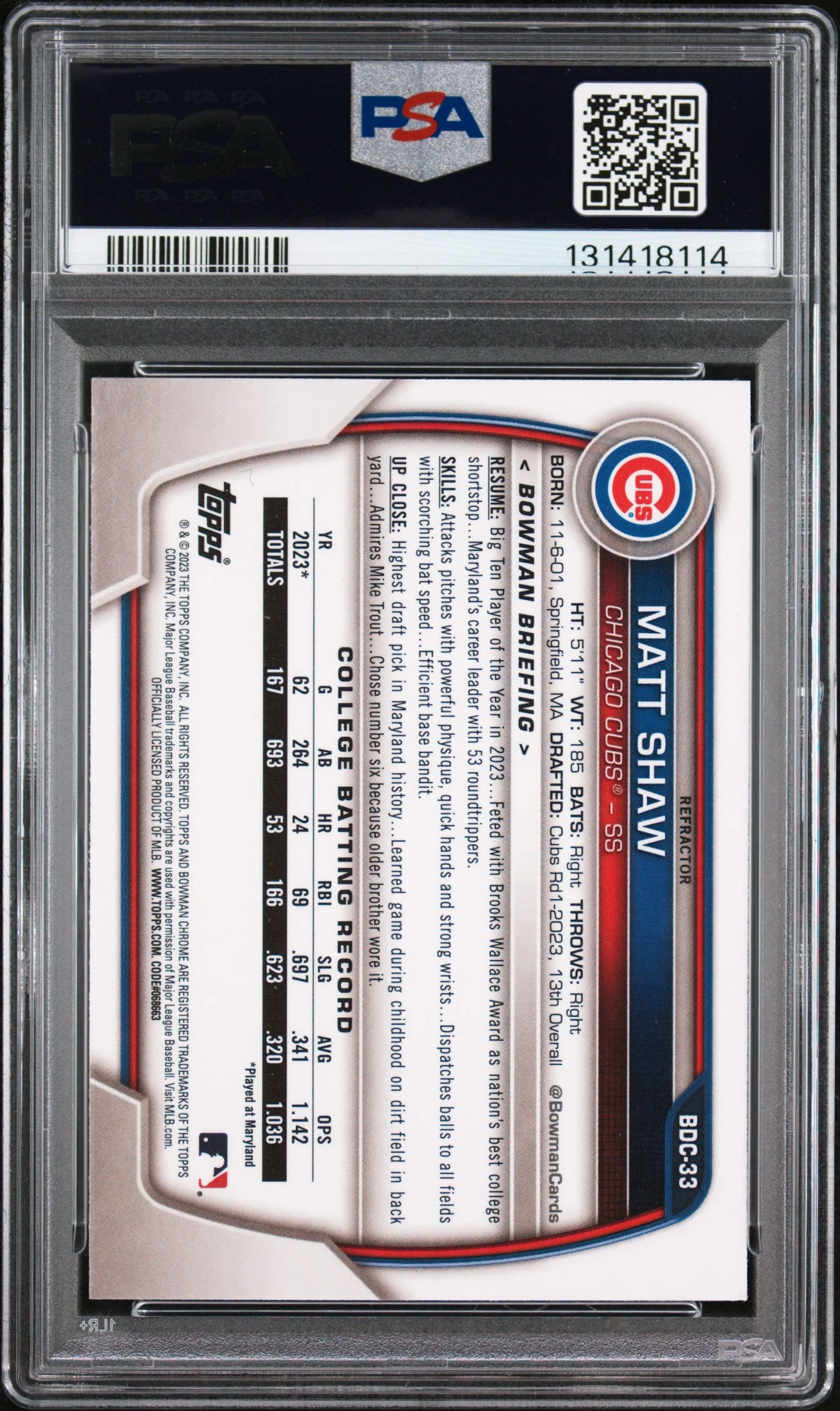 Matt Shaw 2023 Bowman Draft #BDC33 Chrome Refract - Image 2