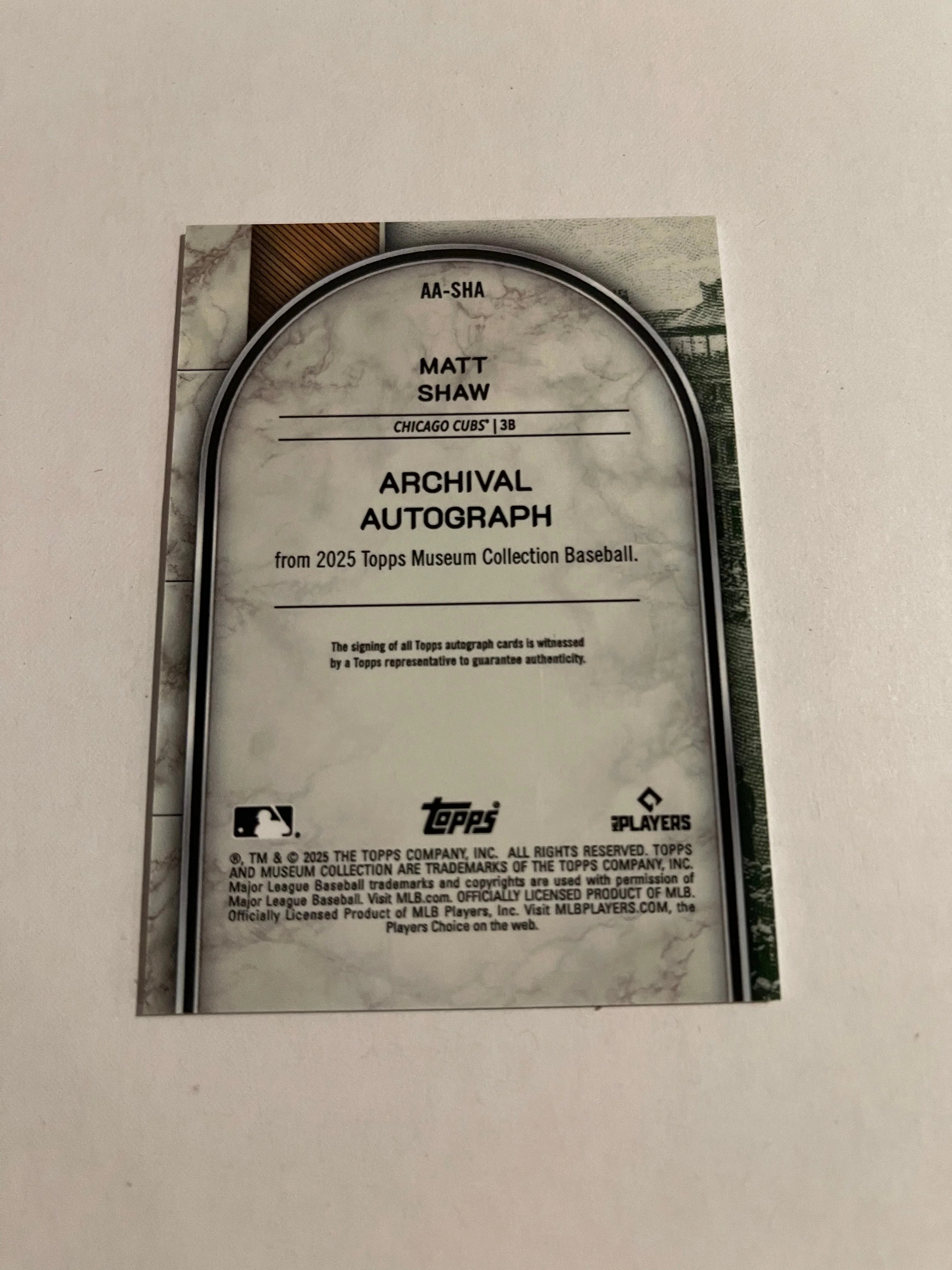 Matt Shaw 2025 Topps Museum Collection #AA-SHA /1 - Image 2