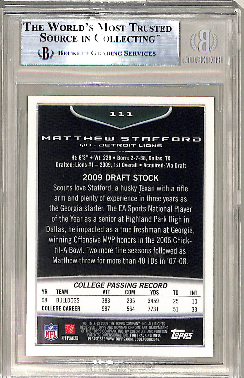 Matthew Stafford 2009 Bowman Chrome #111 Rookie B - Image 2
