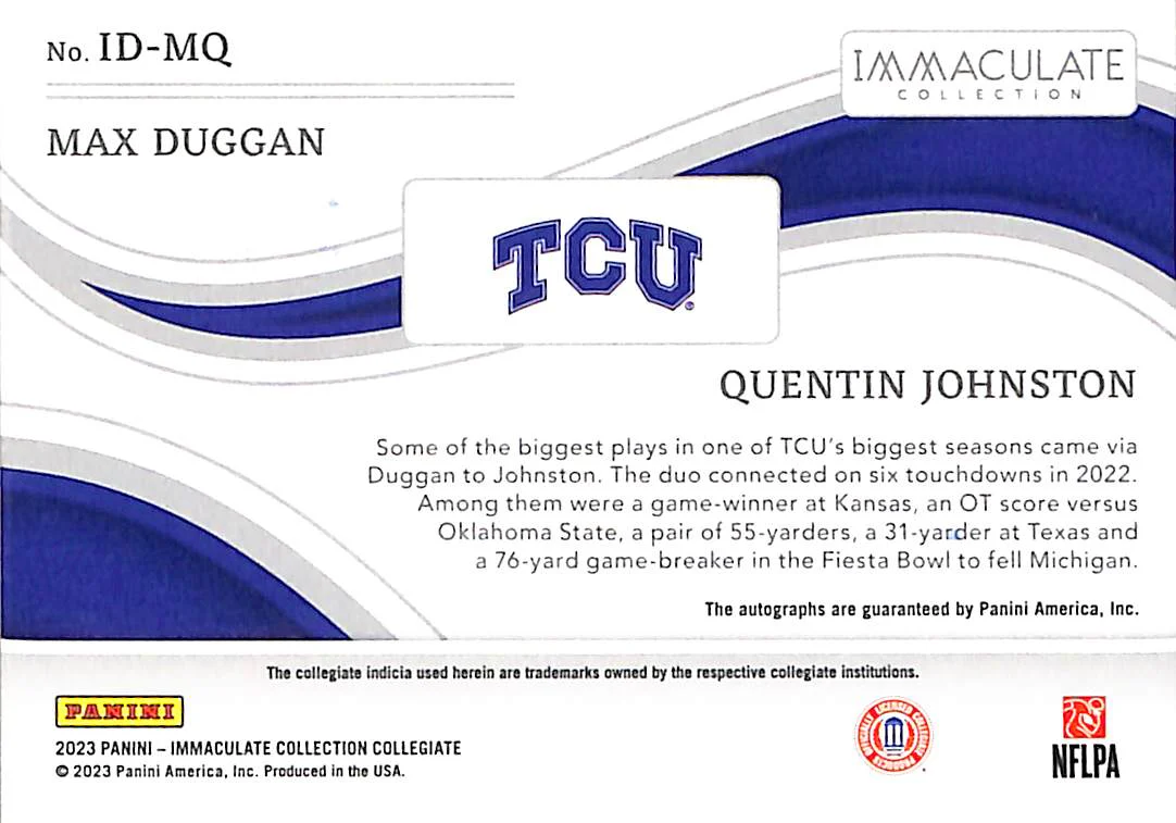 Max Duggan Quentin Johnston 2023 Immaculate Colle - Image 2