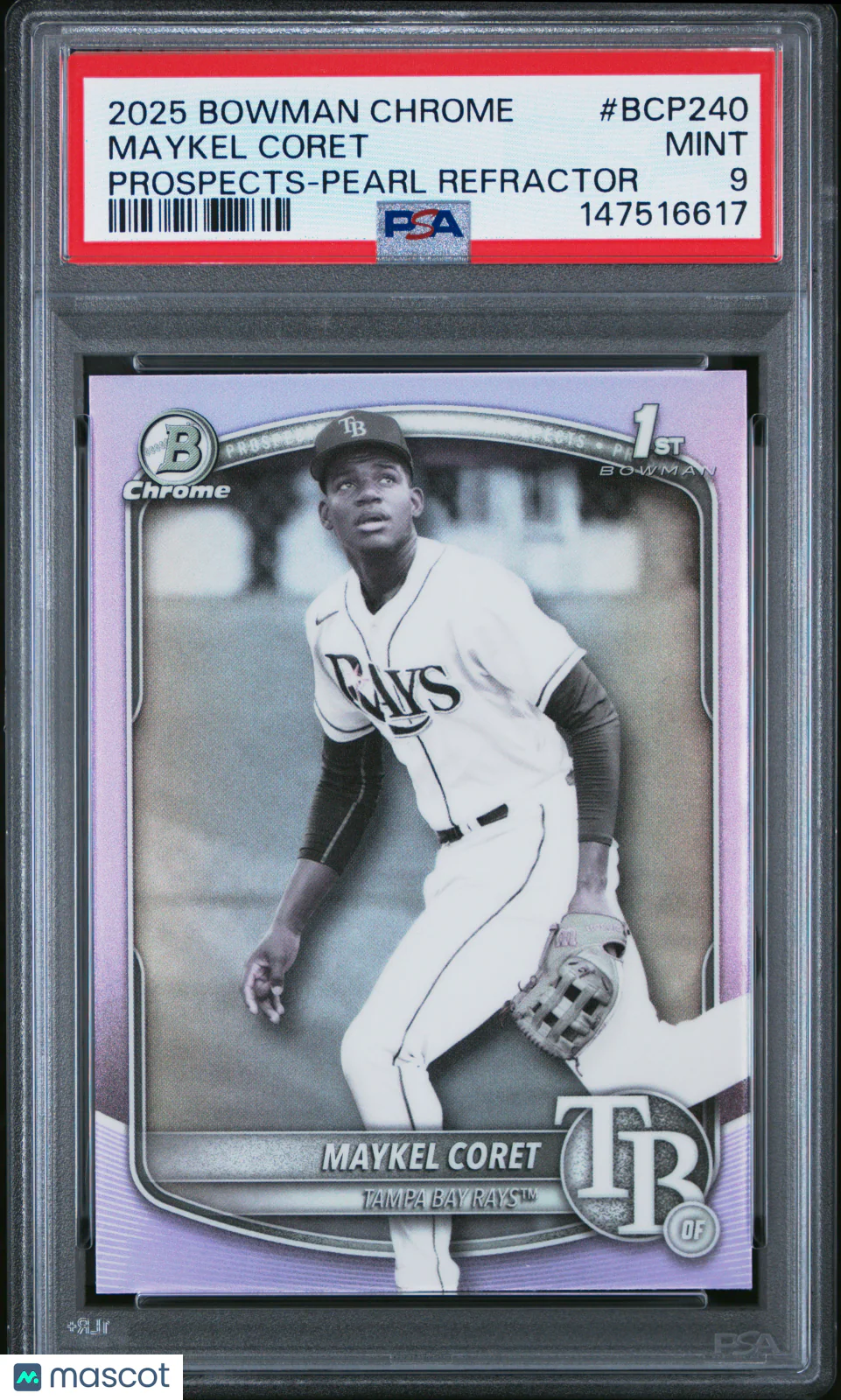 Maykel Coret 2025 Bowman Chrome Prospects #BCP240 Pearl Refractor PSA 9