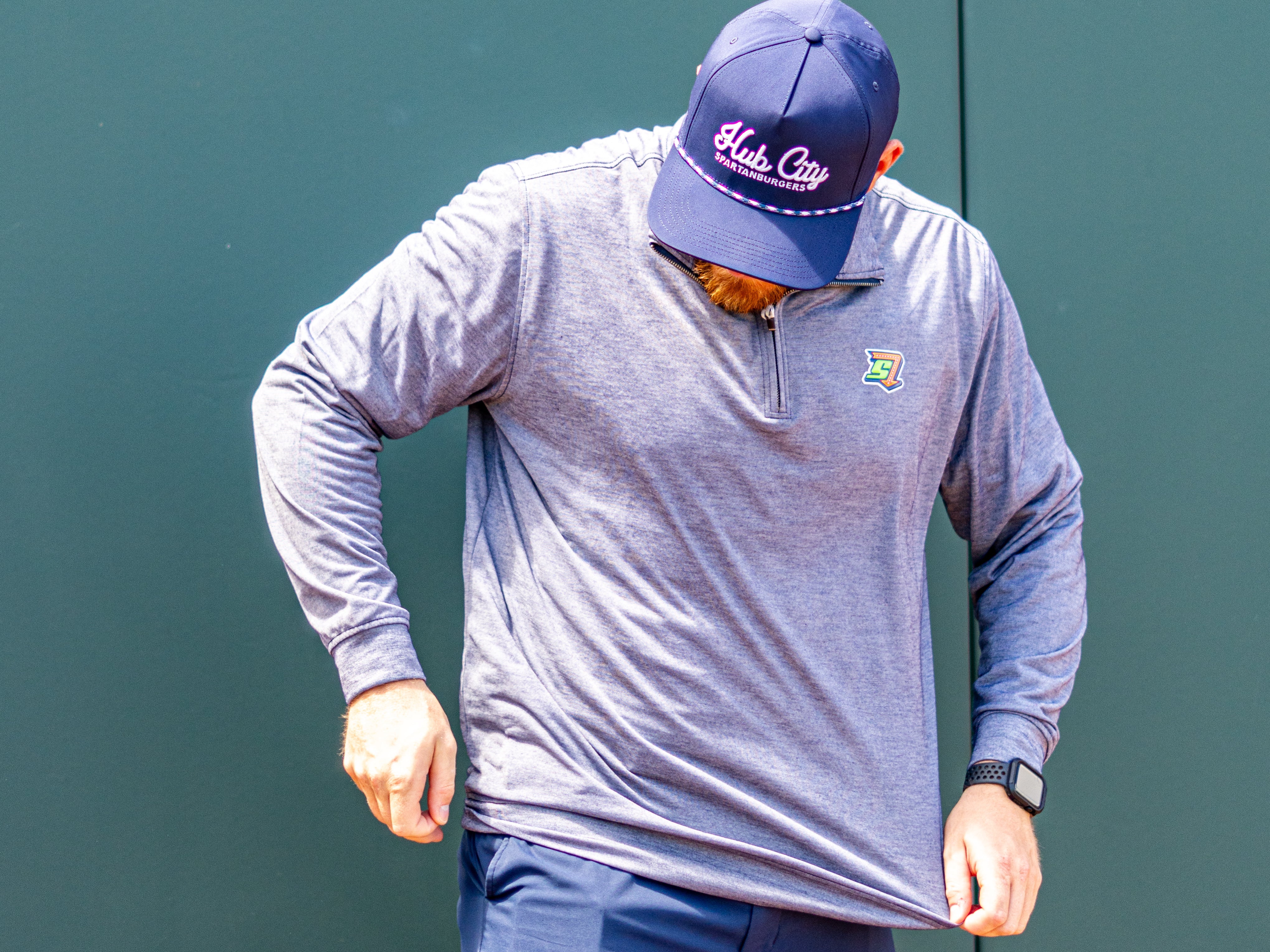Men's Navy Stripe Butter Quarter Zip - Image 2