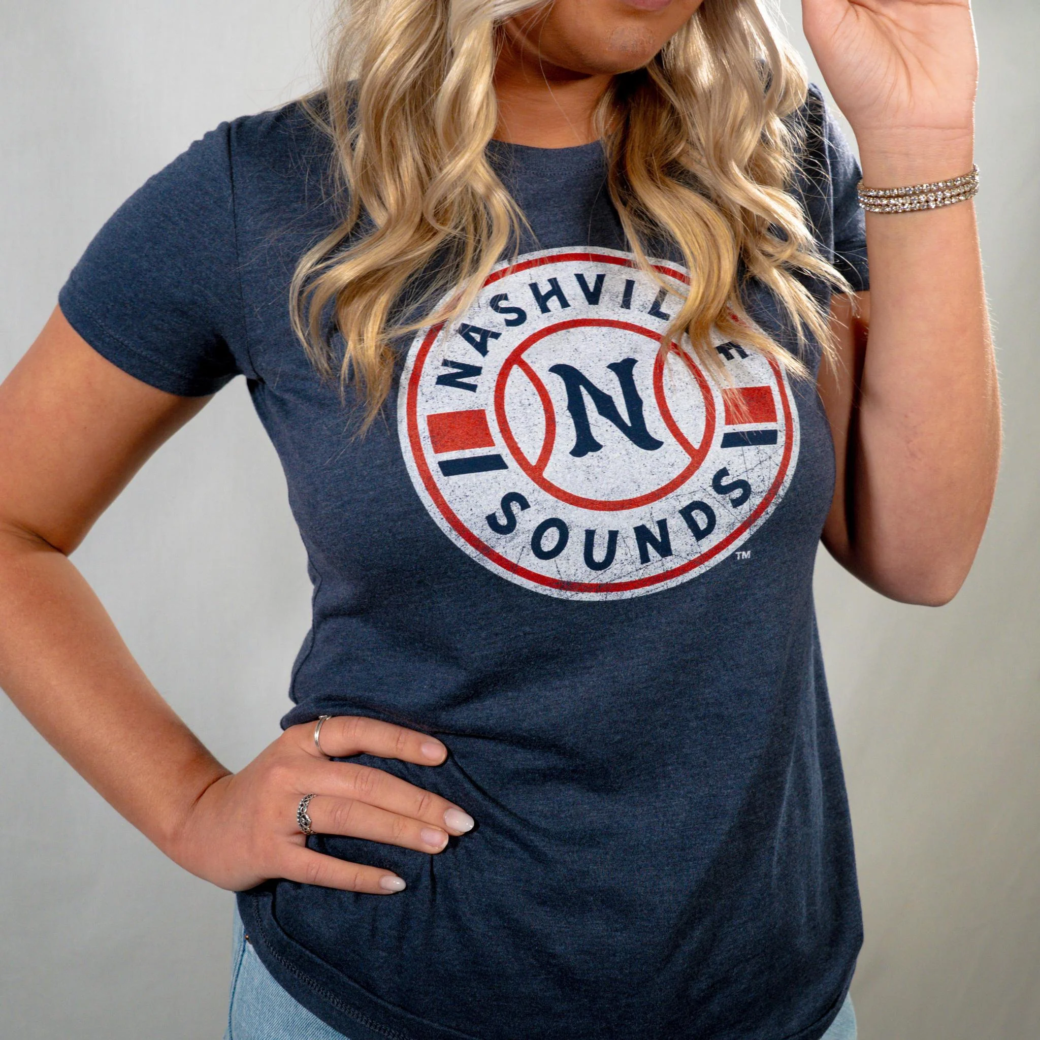 Nashville Sounds 108 Stitches Ladies Navy Primary Logo Tee - Image 2