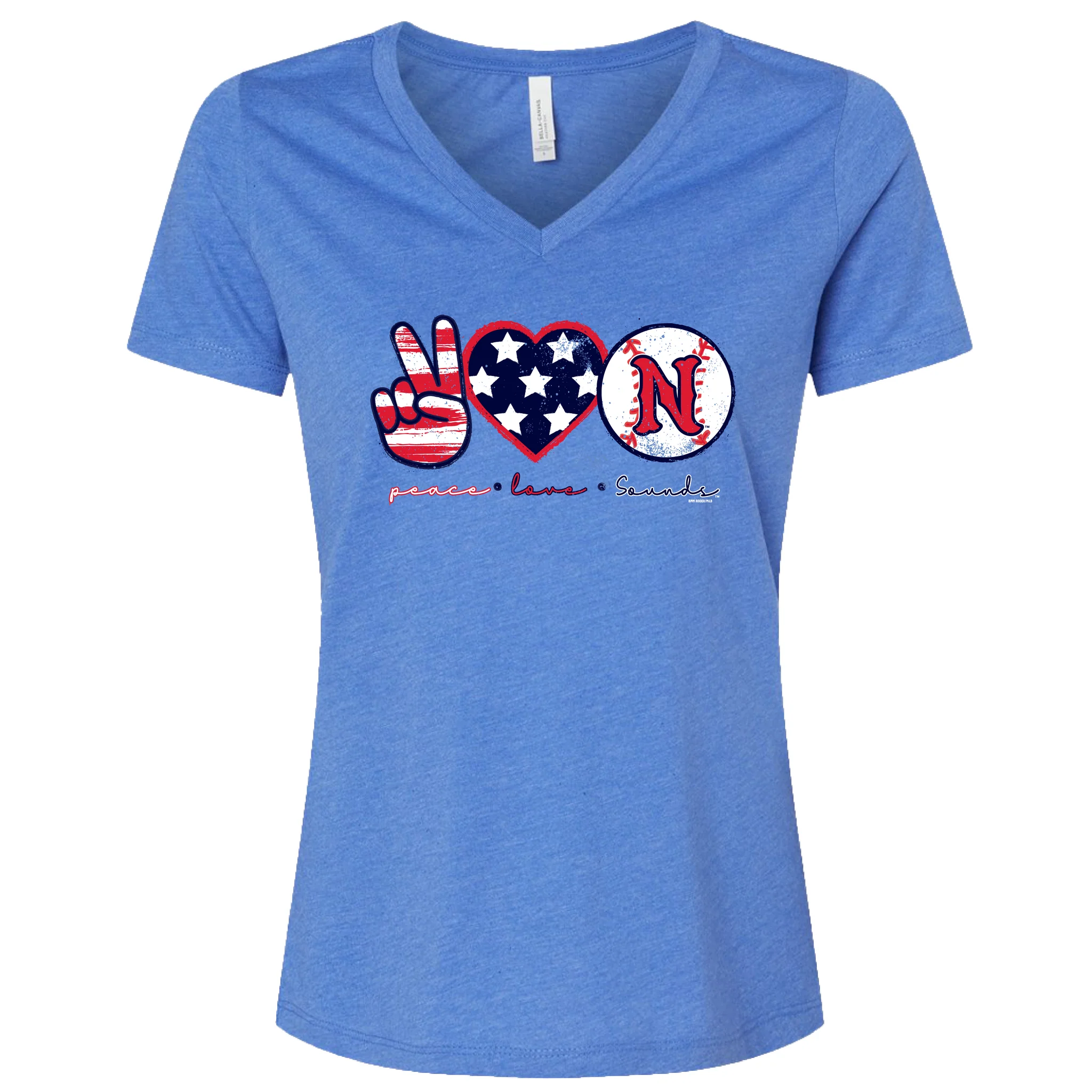 Nashville Sounds Ladies Heather True Royal Peace Love Sounds Tee