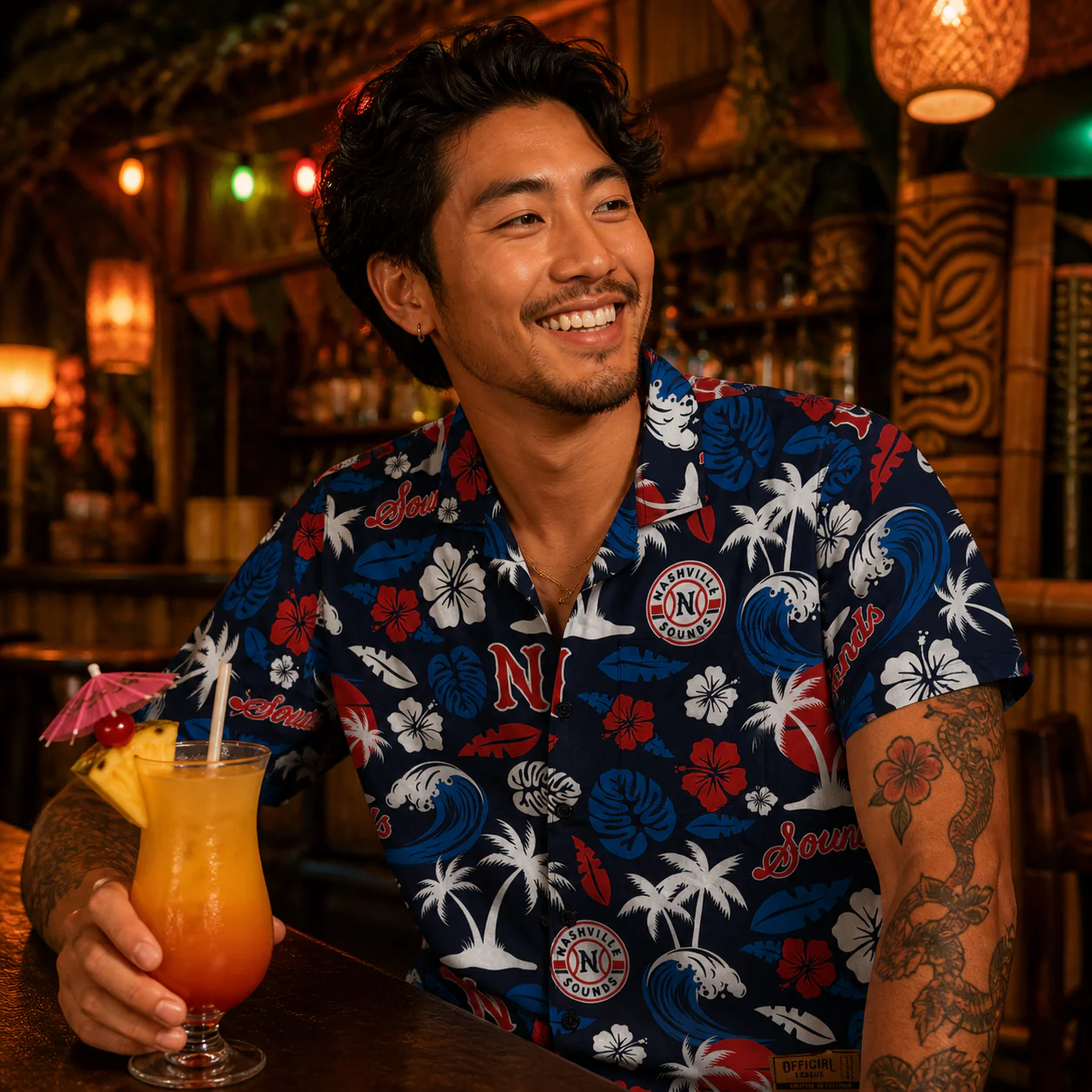 Nashville Sounds Official League Navy Hawaiian Shirt - Image 2