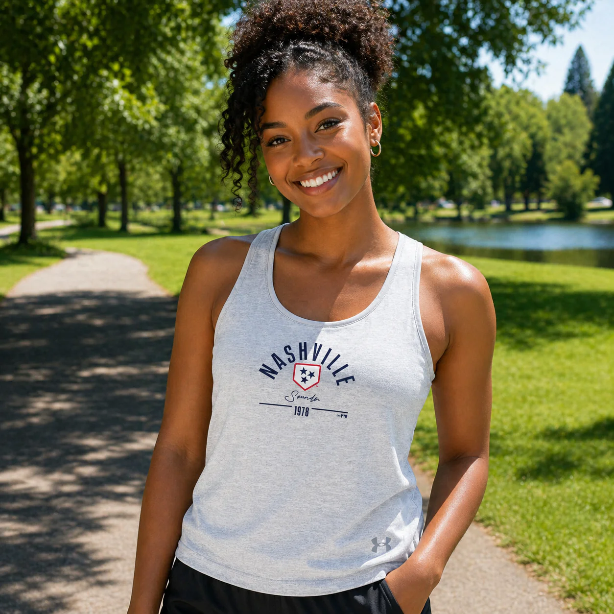 Nashville Sounds Women's Under Armour Halo Grey Breezy Sports Tank - Image 2