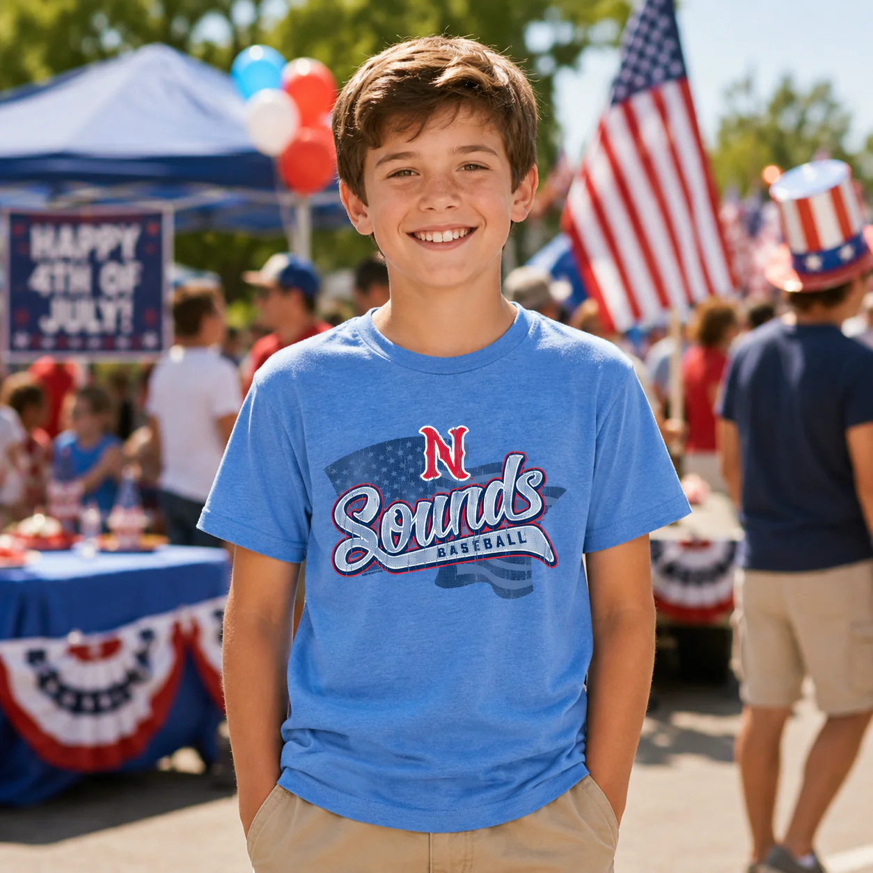 Nashville Sounds Youth Heather Columbia Blue Ideals Flag Tee - Image 2
