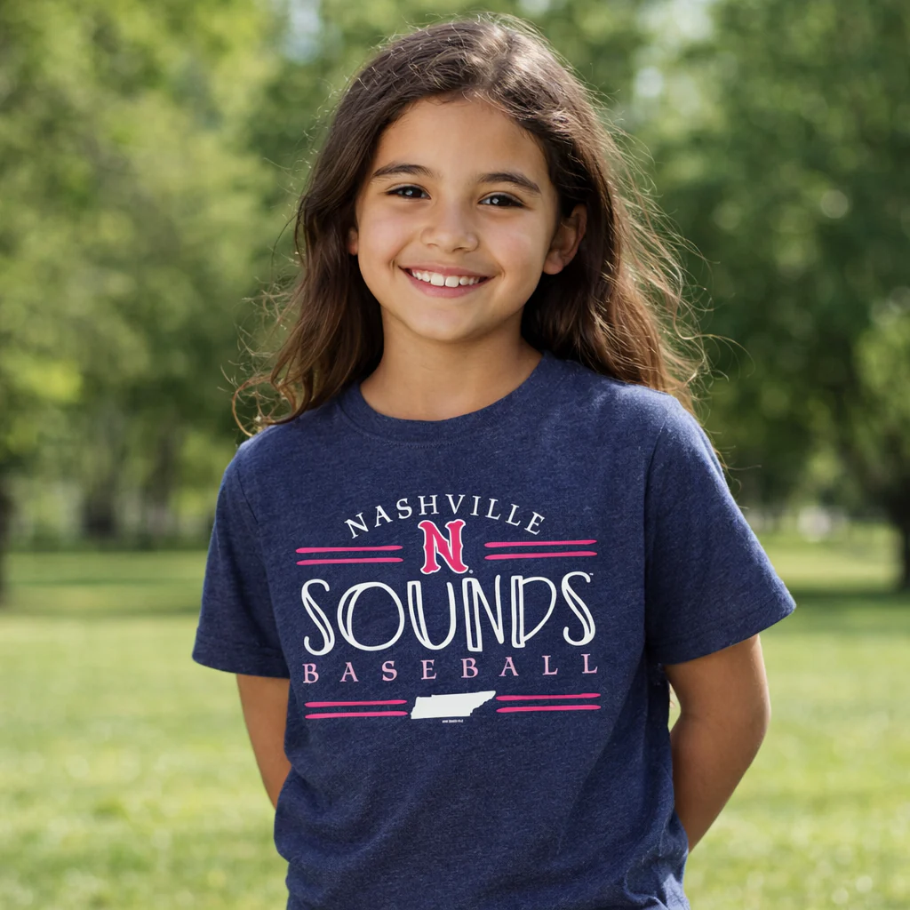 Nashville Sounds Youth Vintage True Navy Handdrawn Tee - Image 2