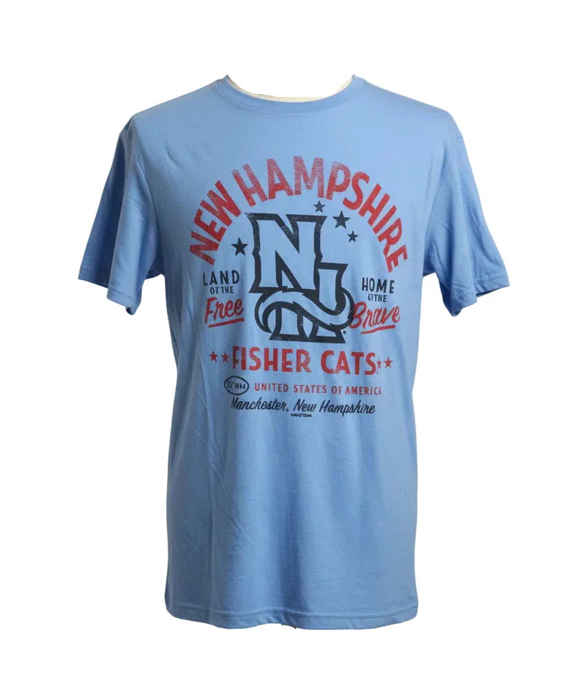 New Hampshire Fisher Cats Mens Vintage USA T-Shirt Carolina Blue