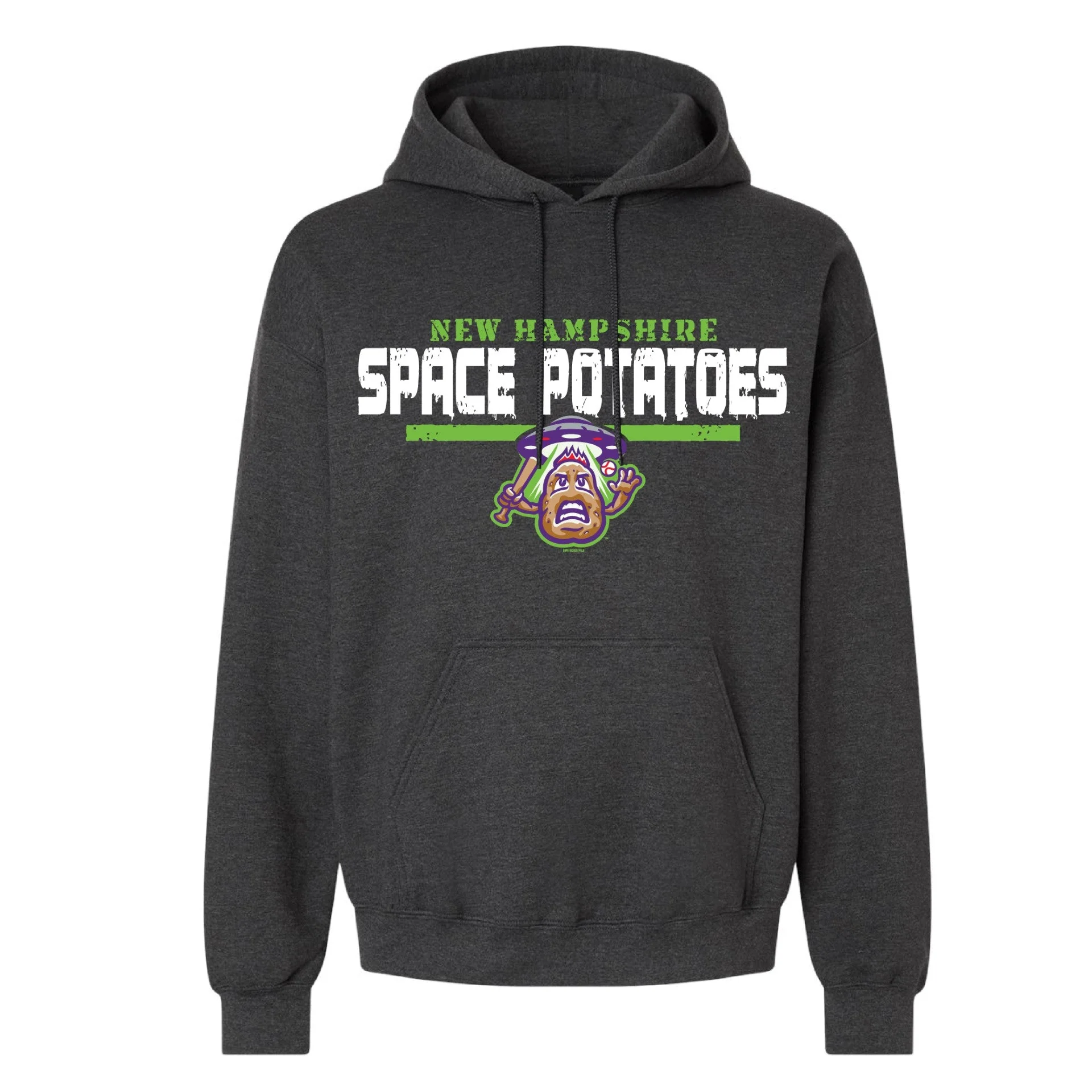 New Hampshire Space Potatoes Mens Drip Fleece Hoodie Charcoal Grey