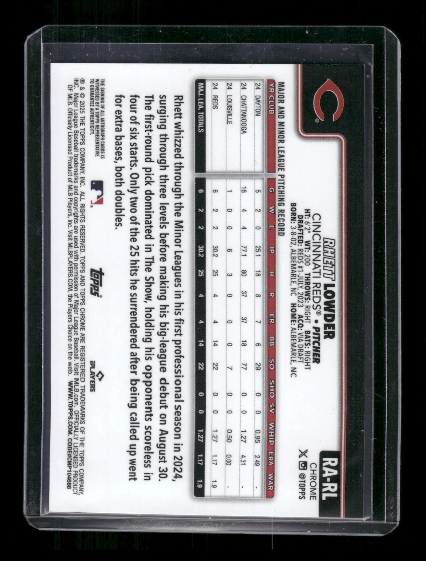 Rhett Lowder 2025 Topps Chrome #RA-RL Blue Mini-D - Image 2