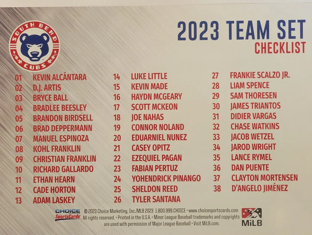South Bend Cubs 2023 Trading Card Team Set - Image 2