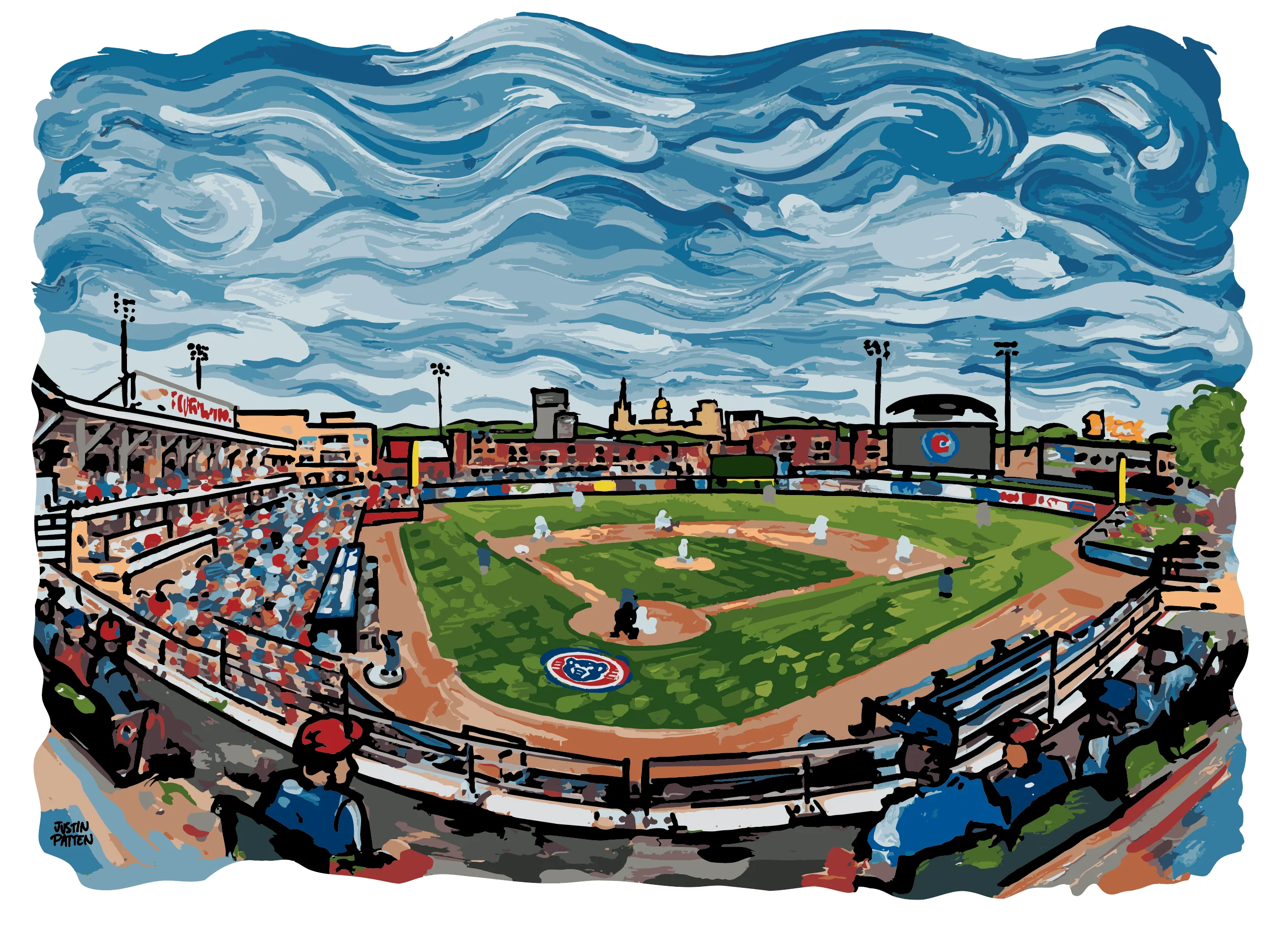 South Bend Cubs Storm Striker Stadium Art T-shirt - Image 2