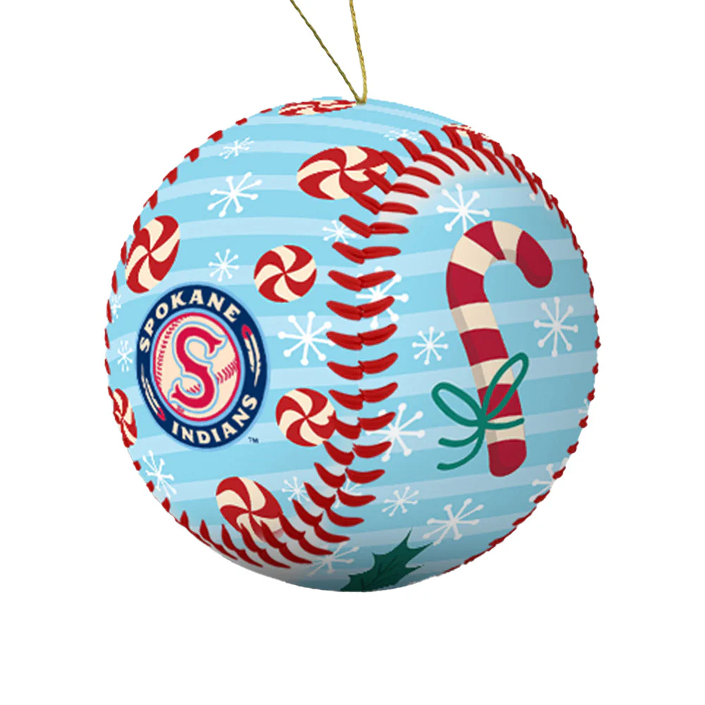 Spokane Indians Candy Cane Baseball Ornament