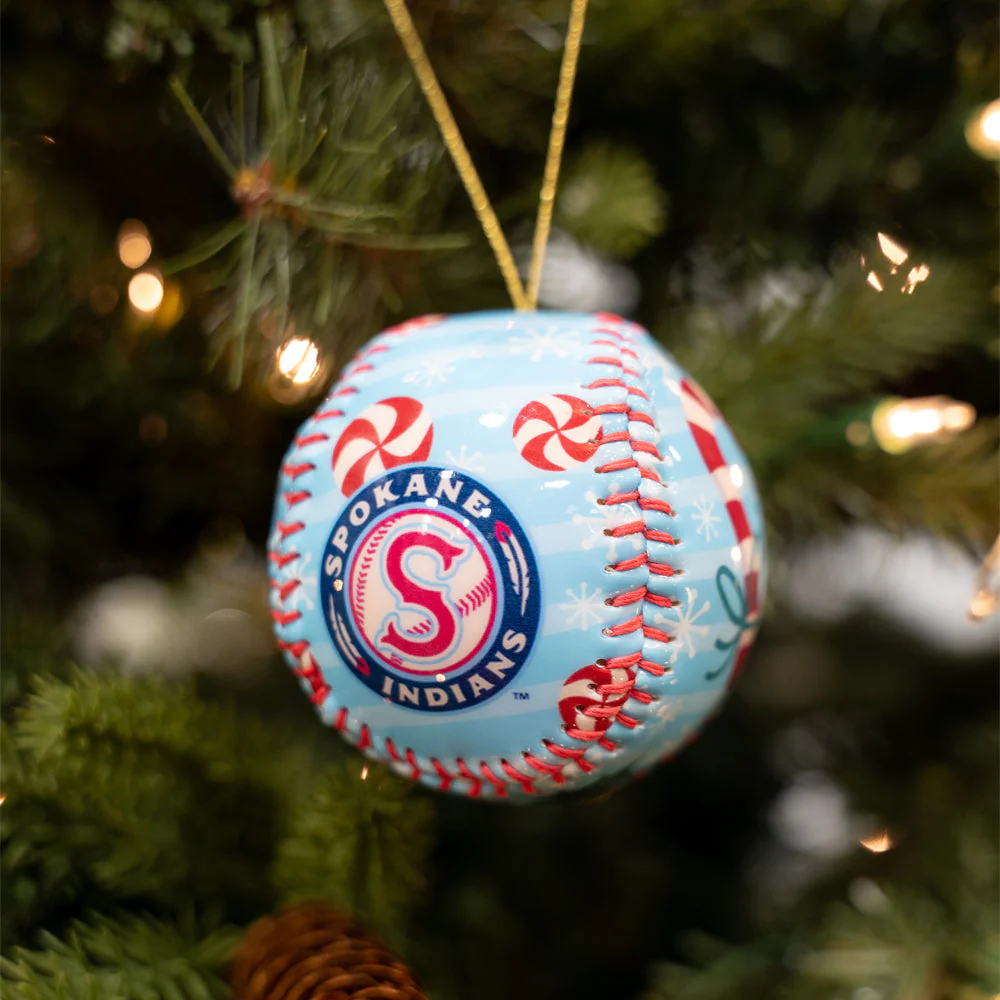 Spokane Indians Candy Cane Baseball Ornament - Image 2
