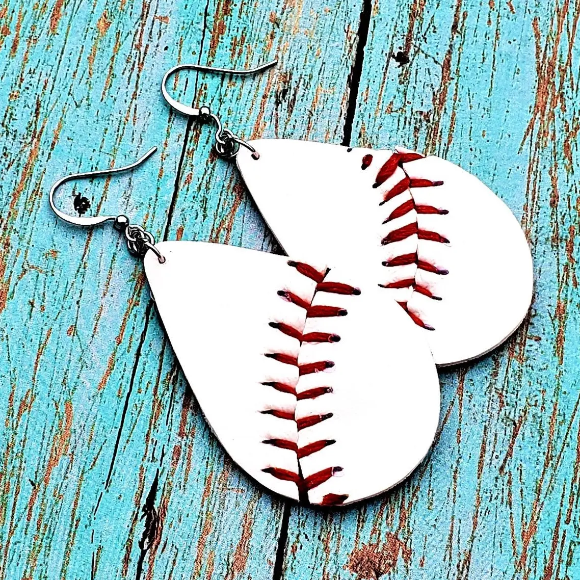 St. Paul Saints Repurposed Baseball Earrings - Image 2