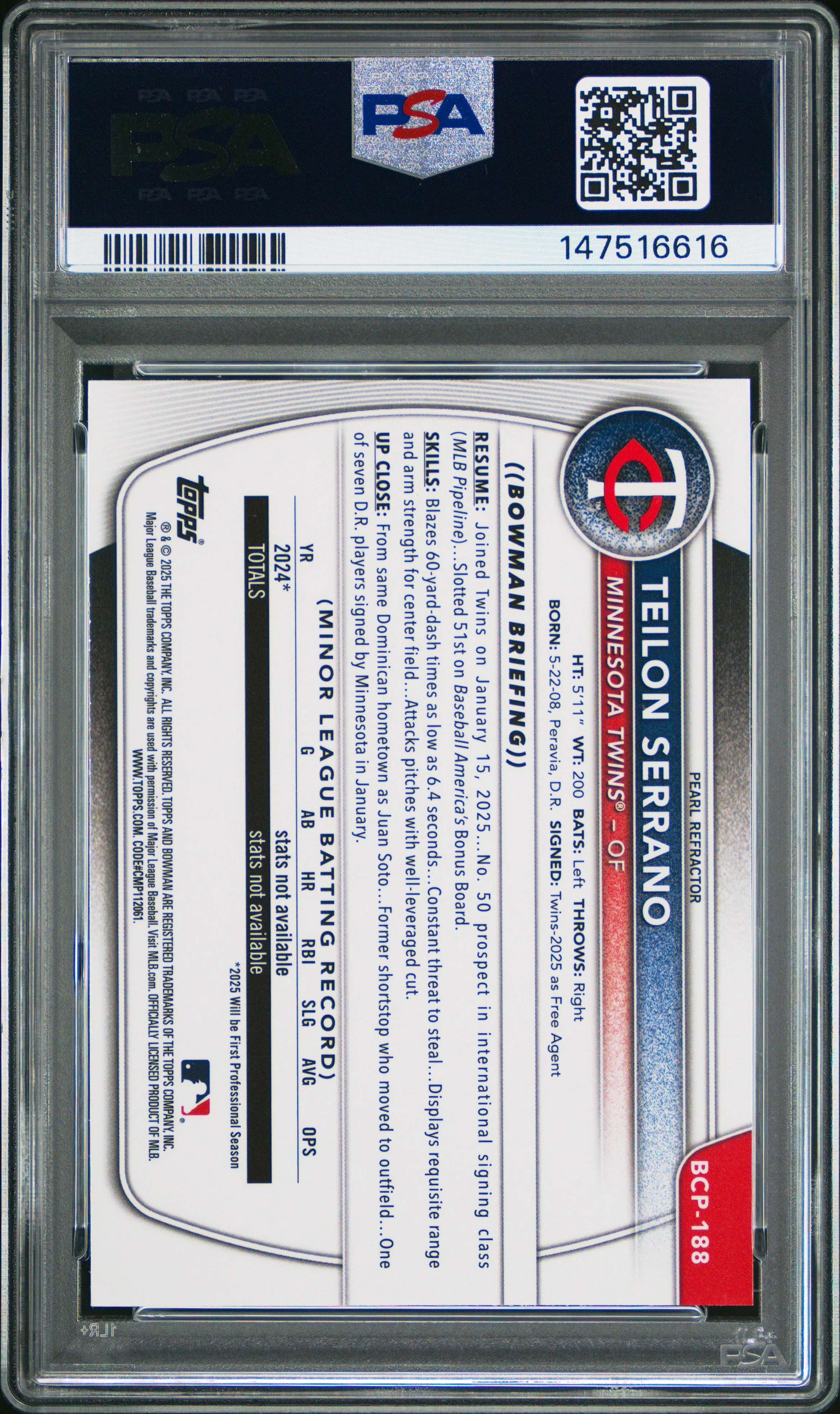 Teilon Serrano 2025 Bowman Chrome Prospects #BCP1 - Image 2