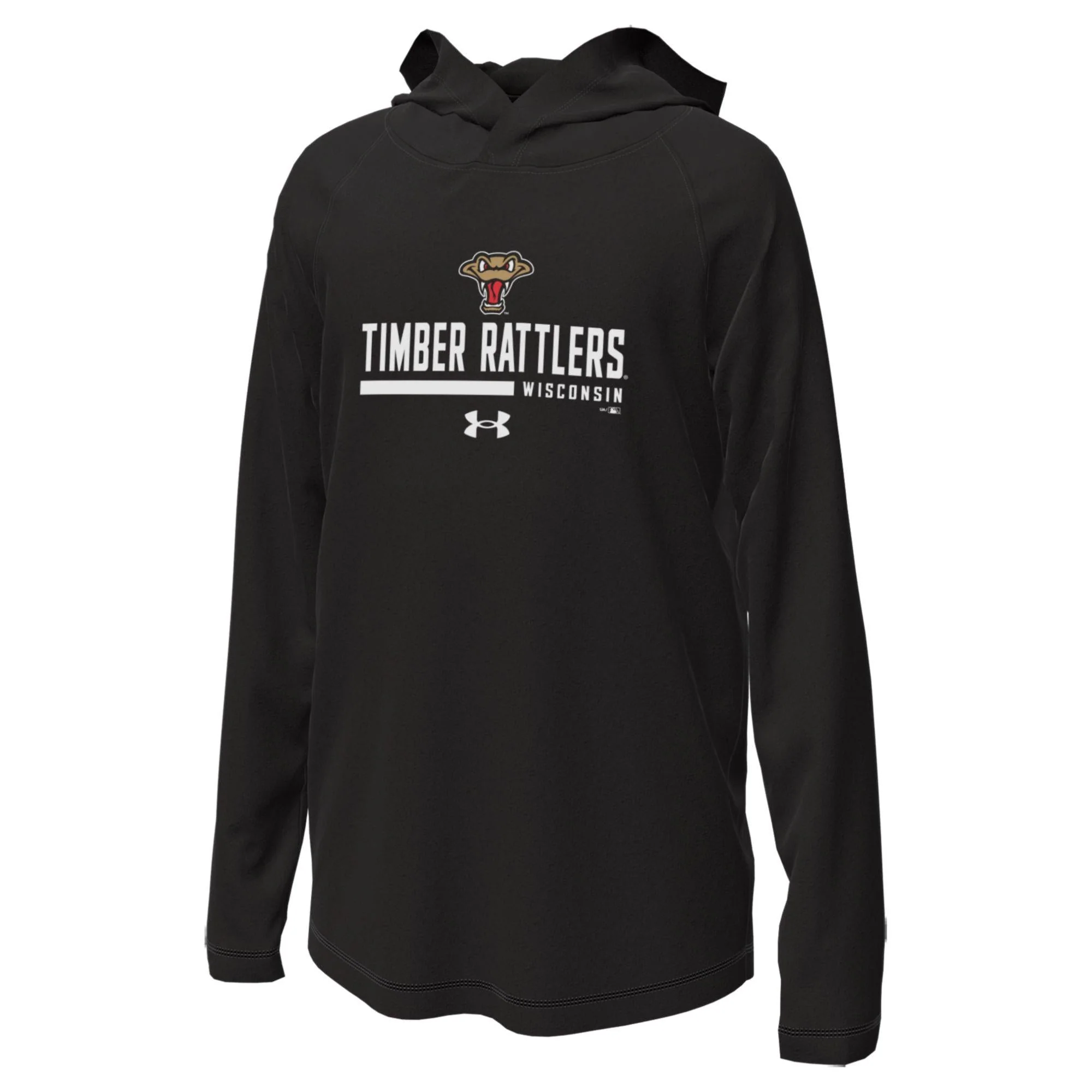 Timber Rattlers YOUTH Under Armour Tech Stretch Black Long Sleeve Hood