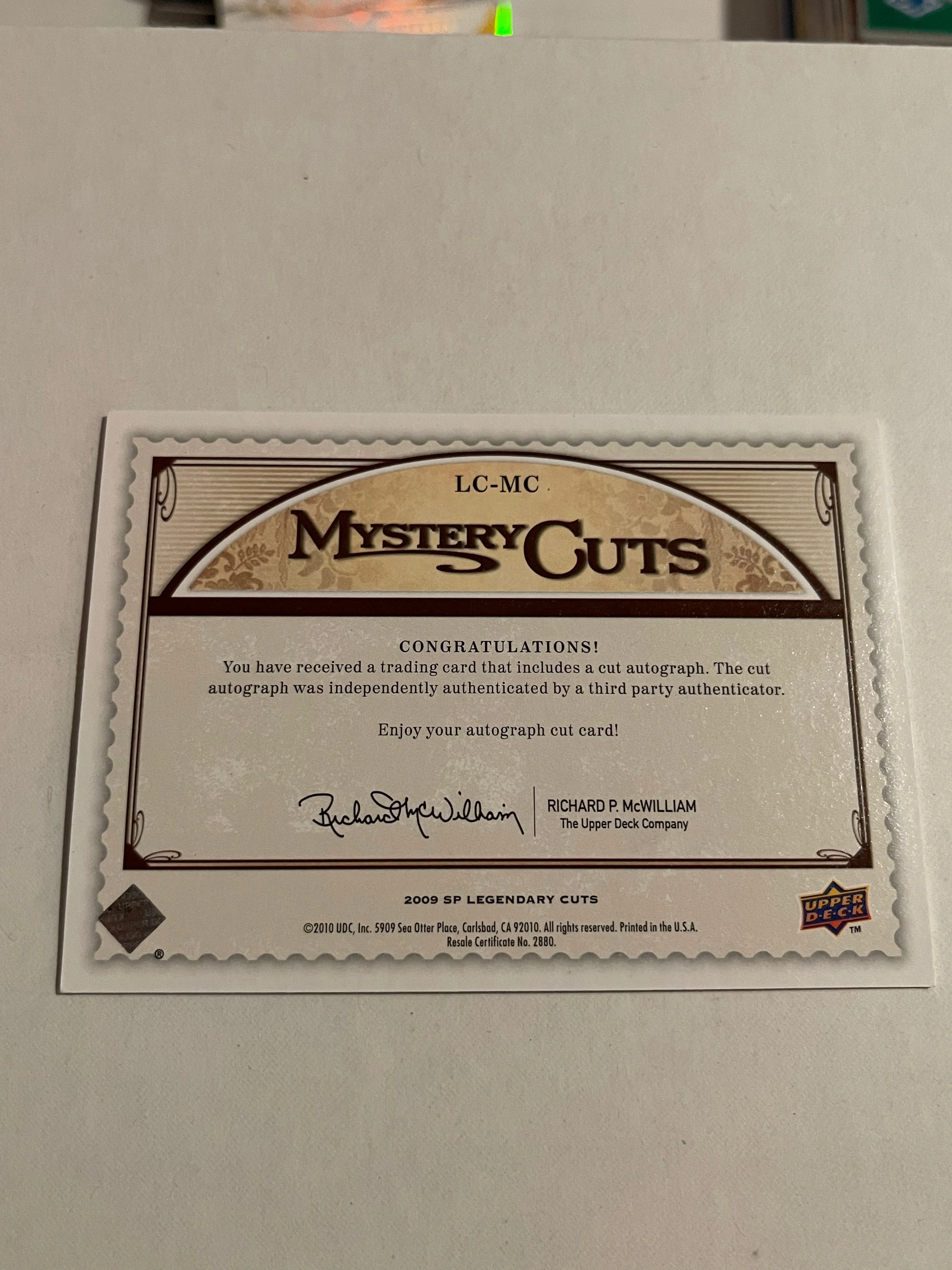 Tom Cheney 2010 Upper Deck SP Legendary Cuts Myst - Image 2
