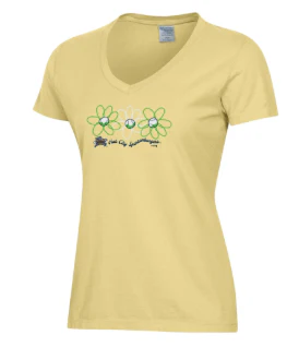 Women's Comfort Wash Flowery V-Neck Short Sleeve Tee